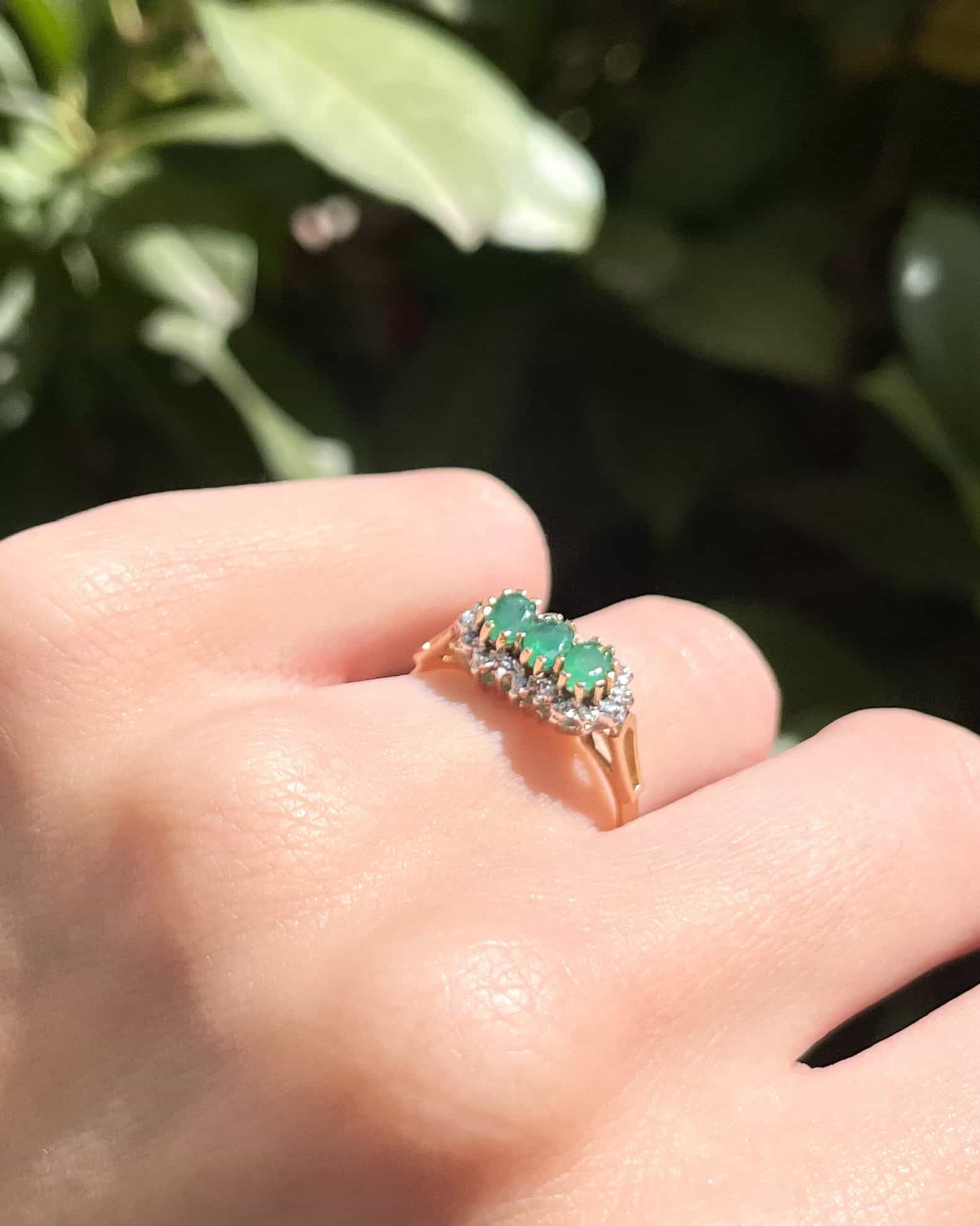 "Imani" Trilogy Ring 3 Emeralds & 18 Diamonds