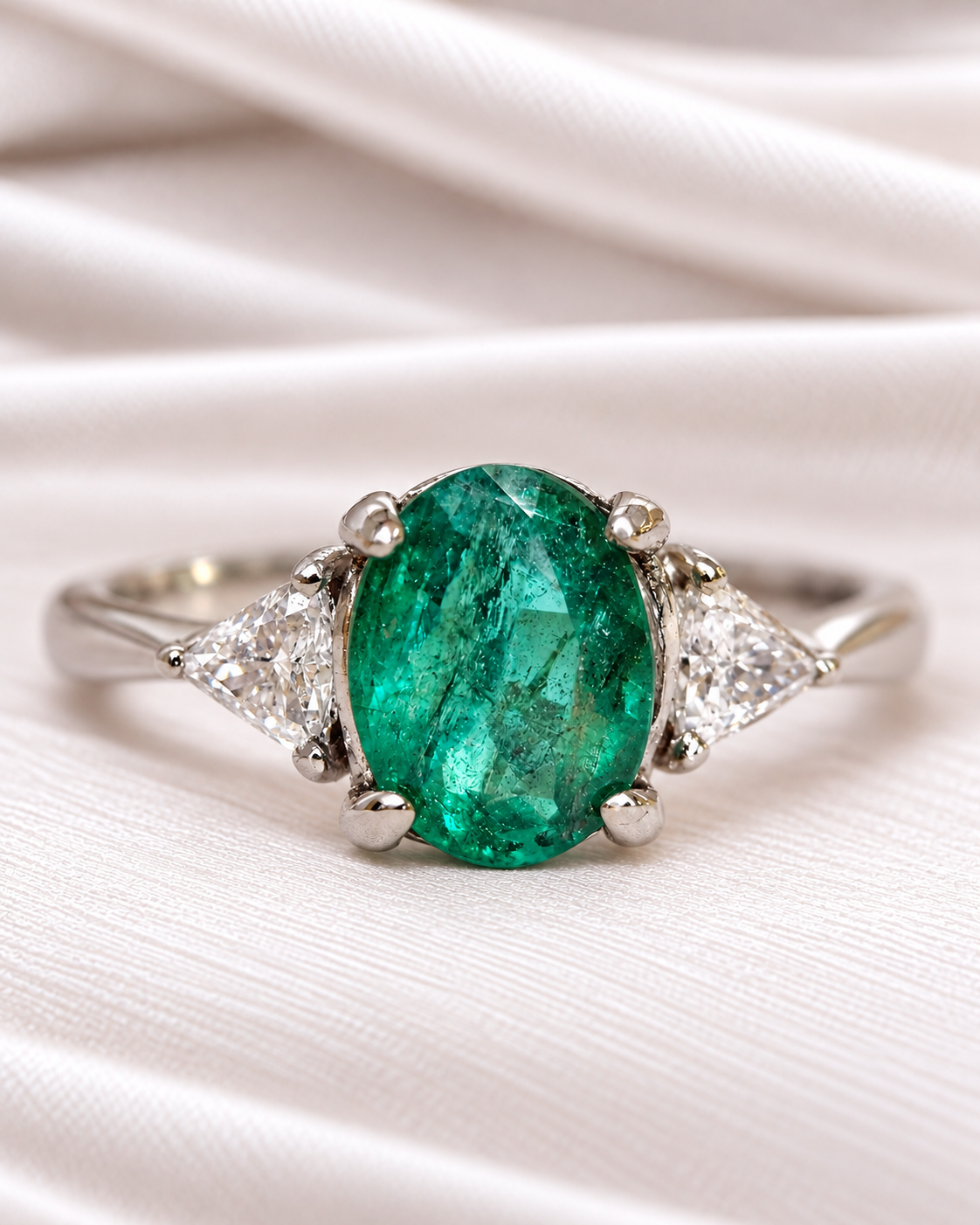 Anillo trilogía de esmeralda de Zambia de 1.75 quilates y diamantes de 0.30 quilates «Zazie»