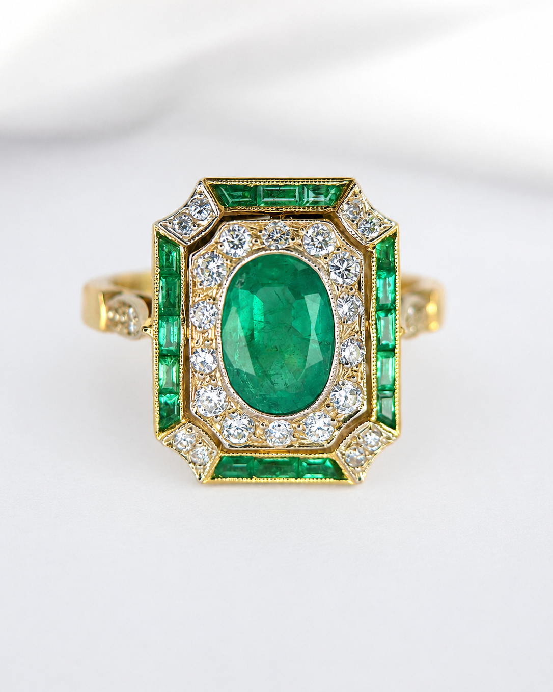 Bague Style Art-Déco Émeraudes 1.46 carat & Diamants 0.55 carat 4.45g "Talia"
