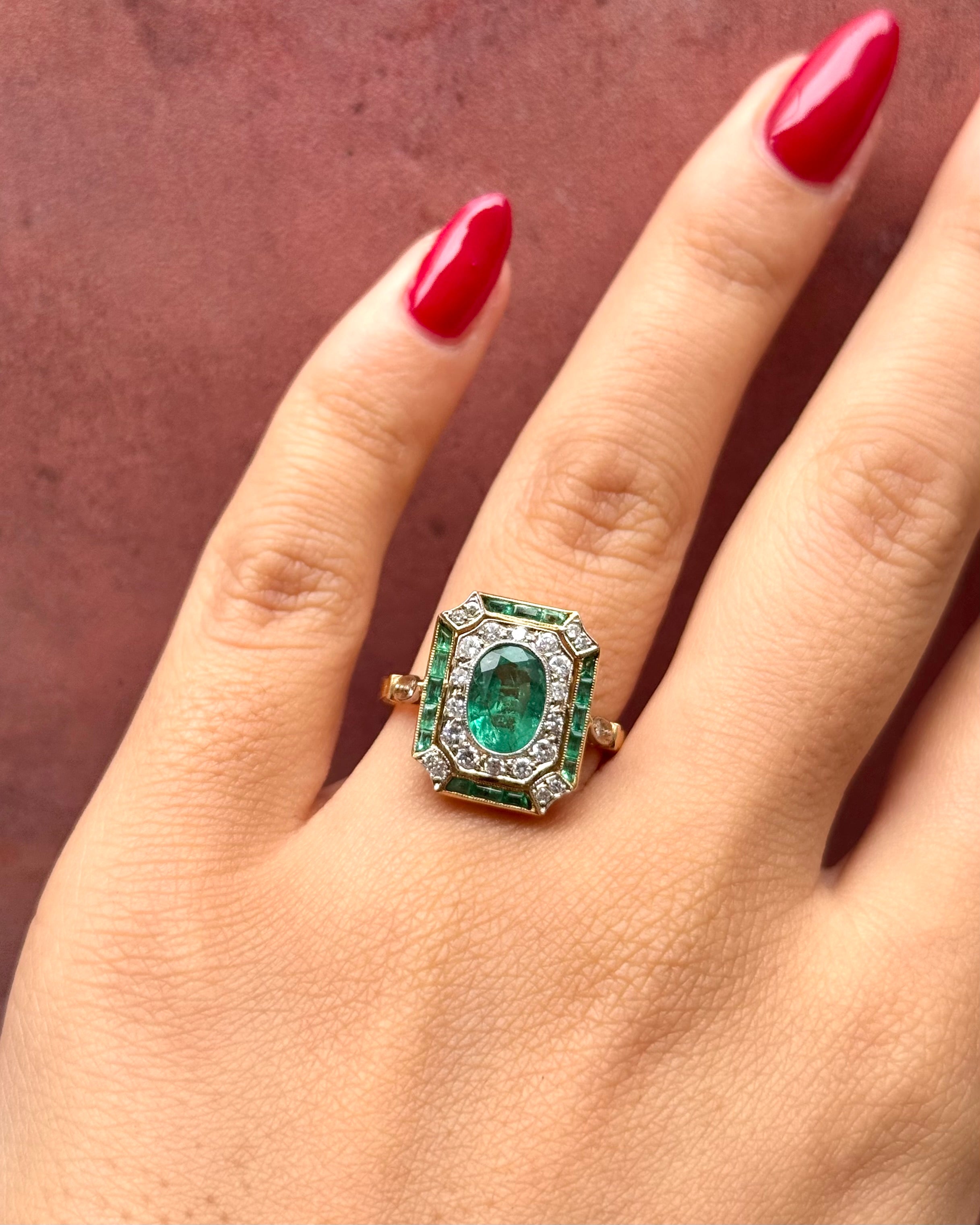 Bague Style Art-Déco Émeraudes 1.46 carat & Diamants 0.55 carat 4.45g "Talia"