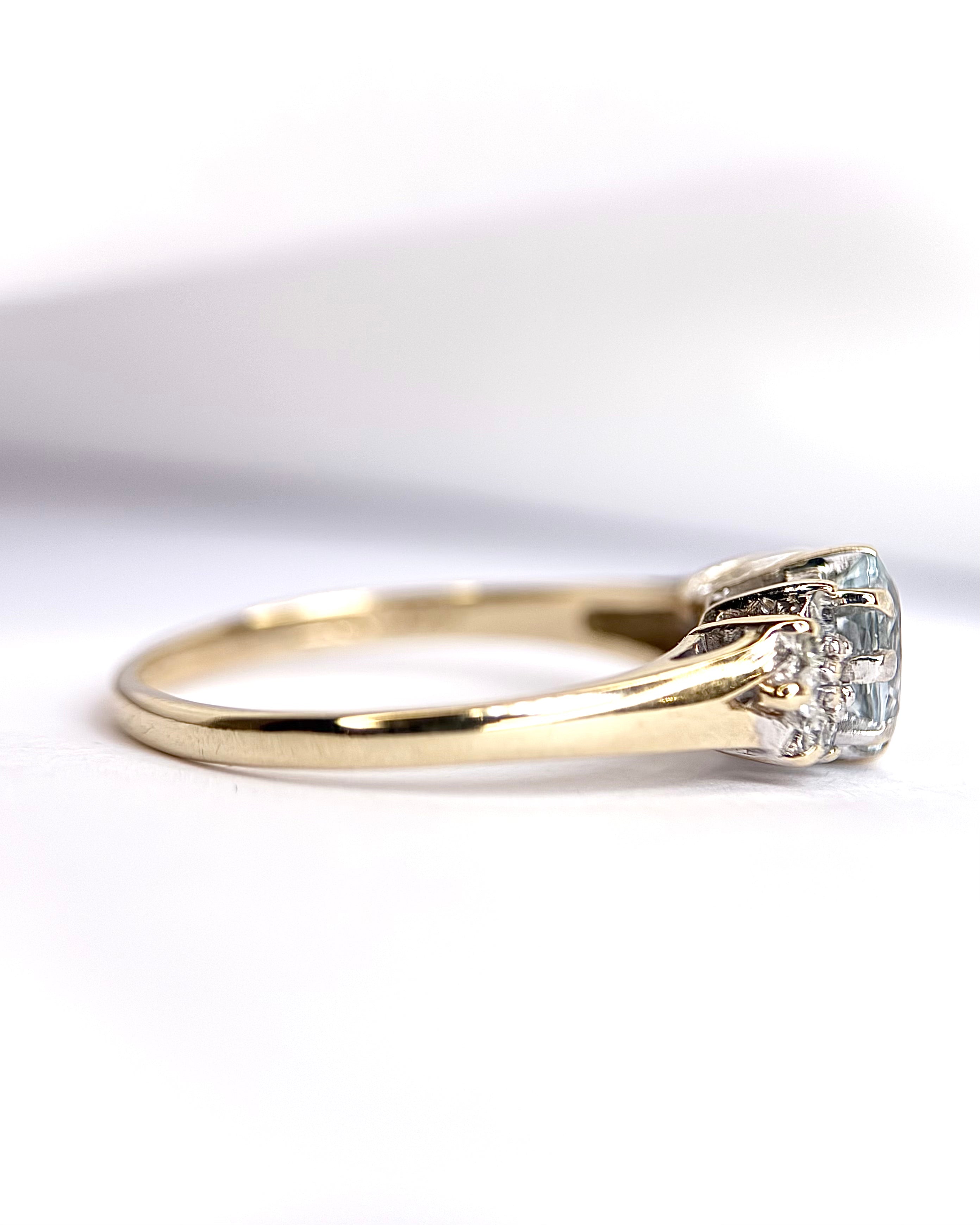 “Joelle” Aquamarine & Diamond Trilogy Ring