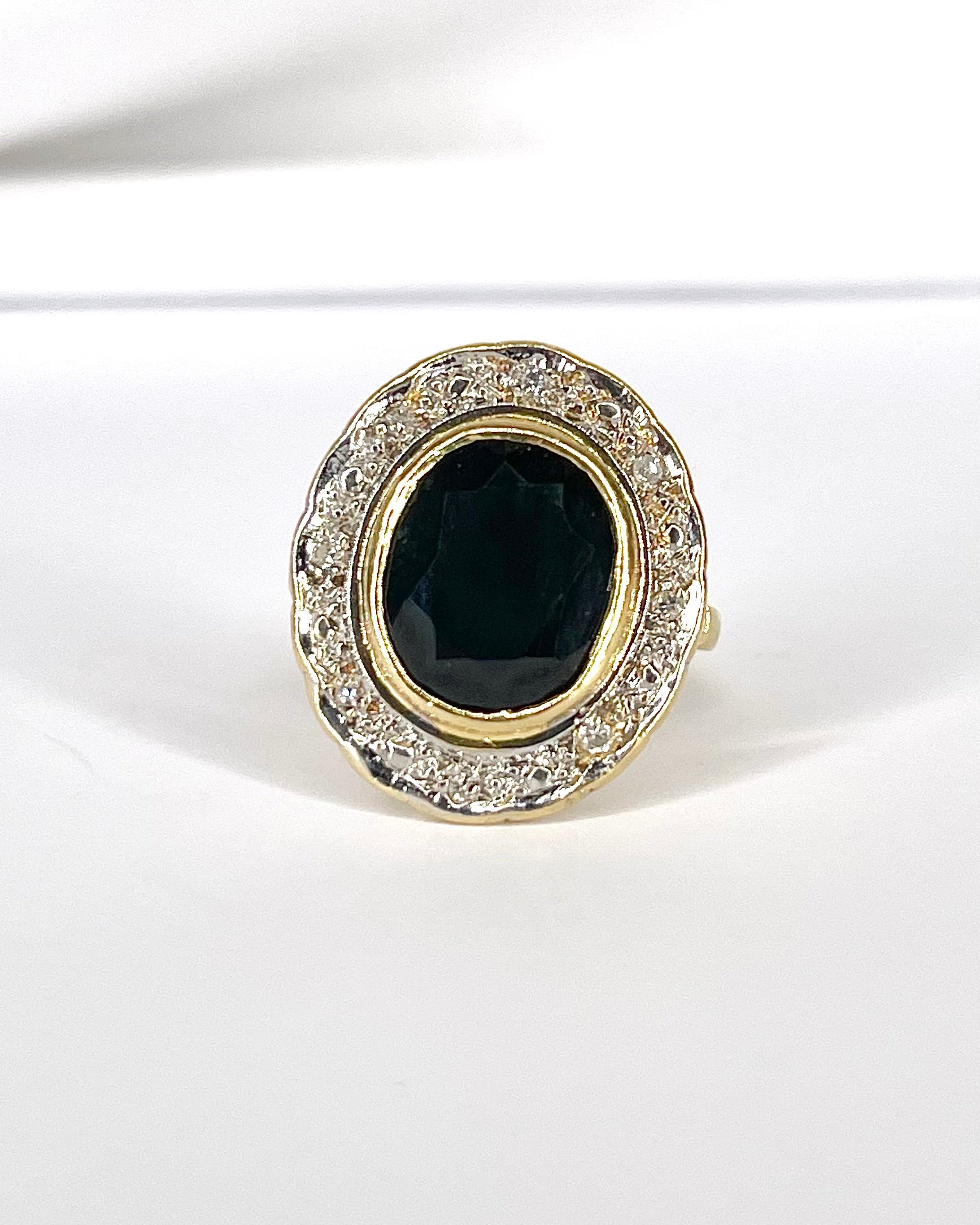 Art Deco Style Daisy Ring Sapphire 4.60 carats, Diamonds & Gold 7.86g "Mélissa"