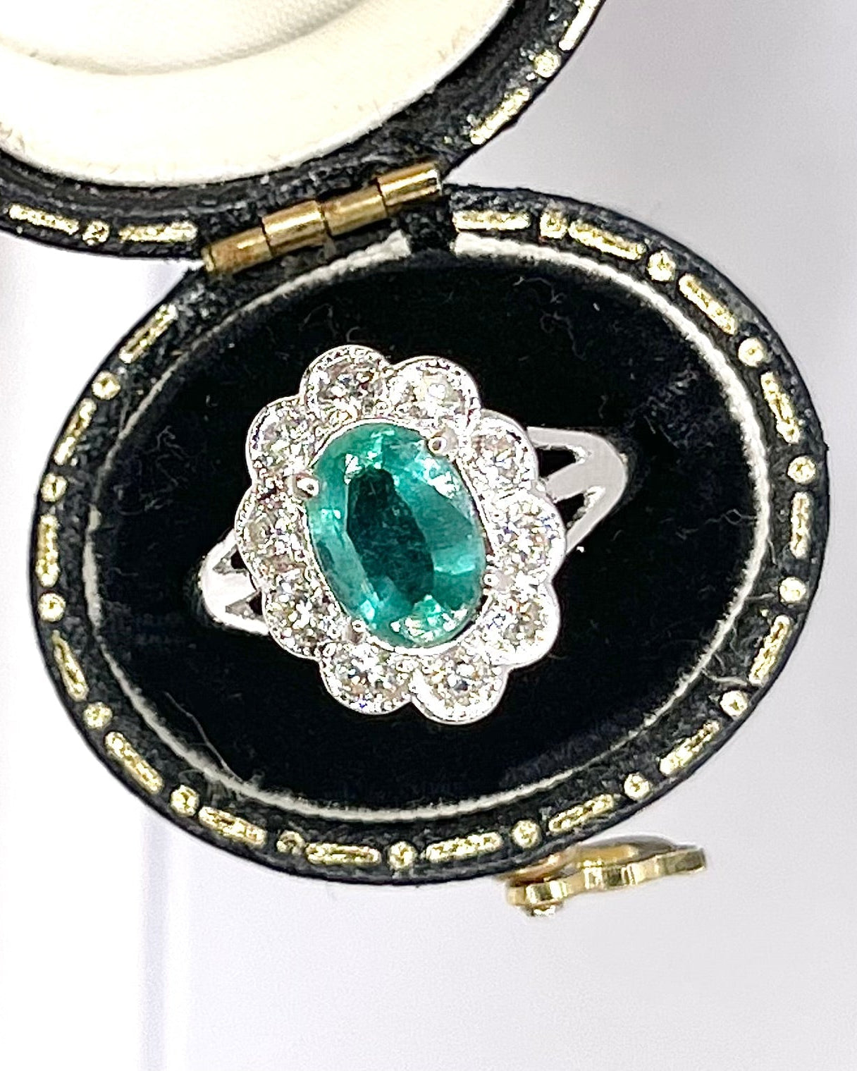 Emerald Daisy Ring 1.35 Carat & Diamonds 0.68 Carat "Vanessa"