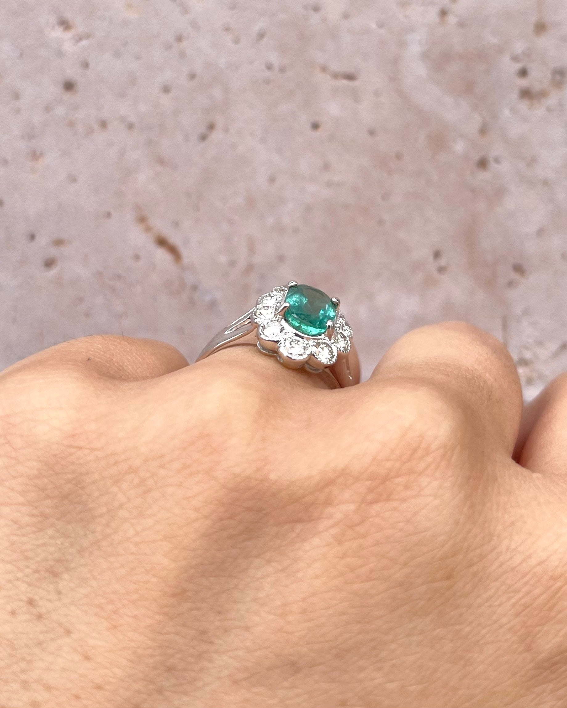 Emerald Daisy Ring 1.35 Carat & Diamonds 0.68 Carat "Vanessa"