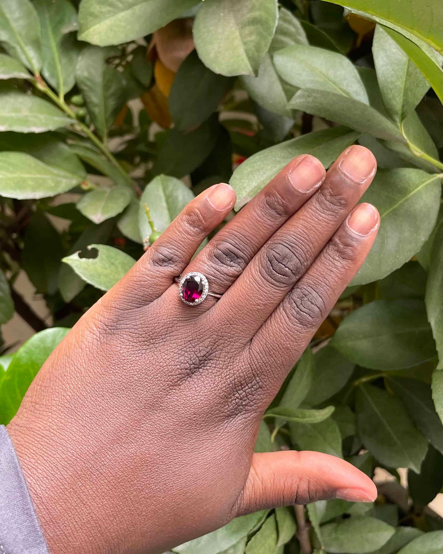 Anillo "Julienne" de margaritas de granate y diamantes de 2,60 quilates