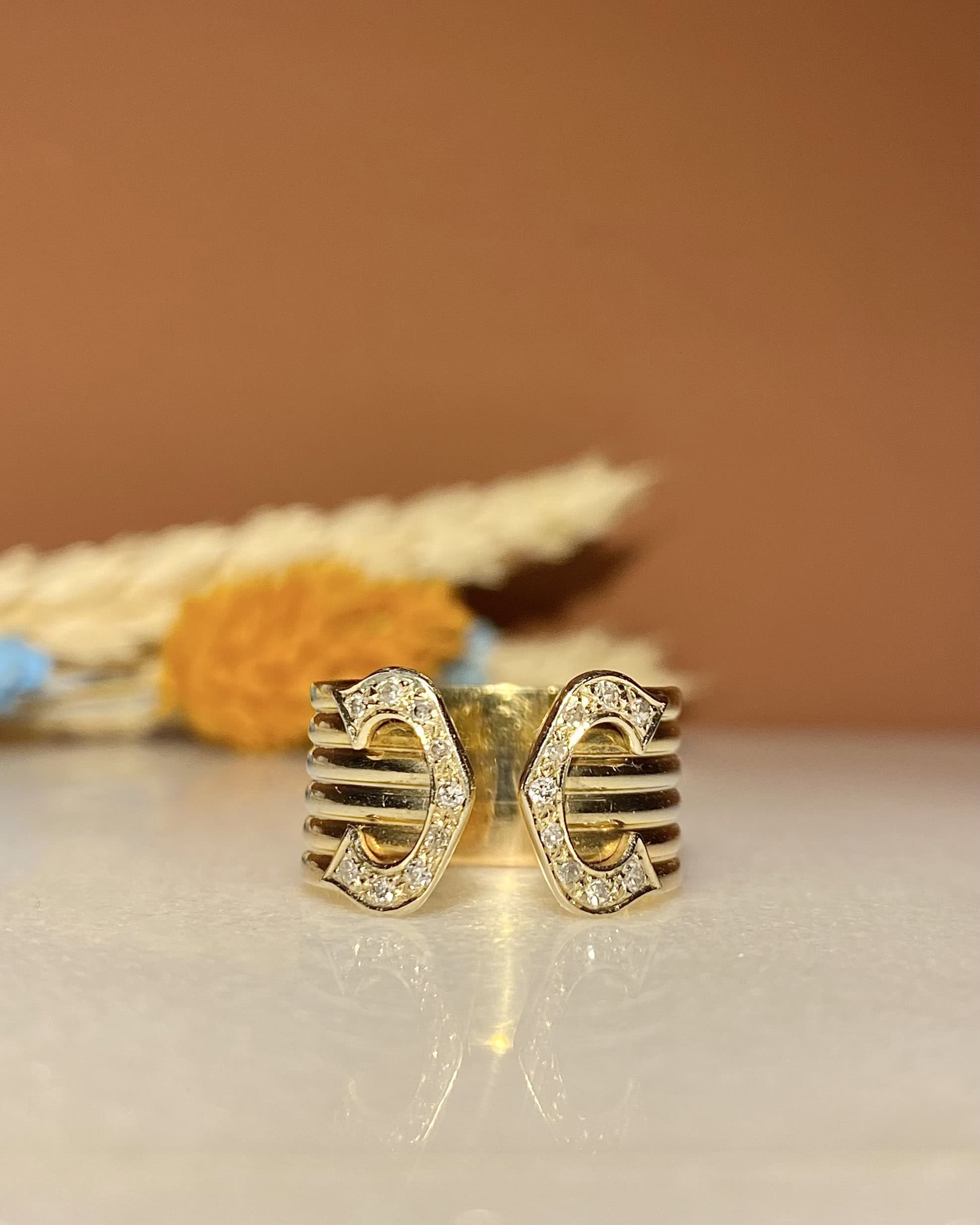 Anillo brazalete "Céleste" de tres piezas en oro de 18 quilates con diamantes