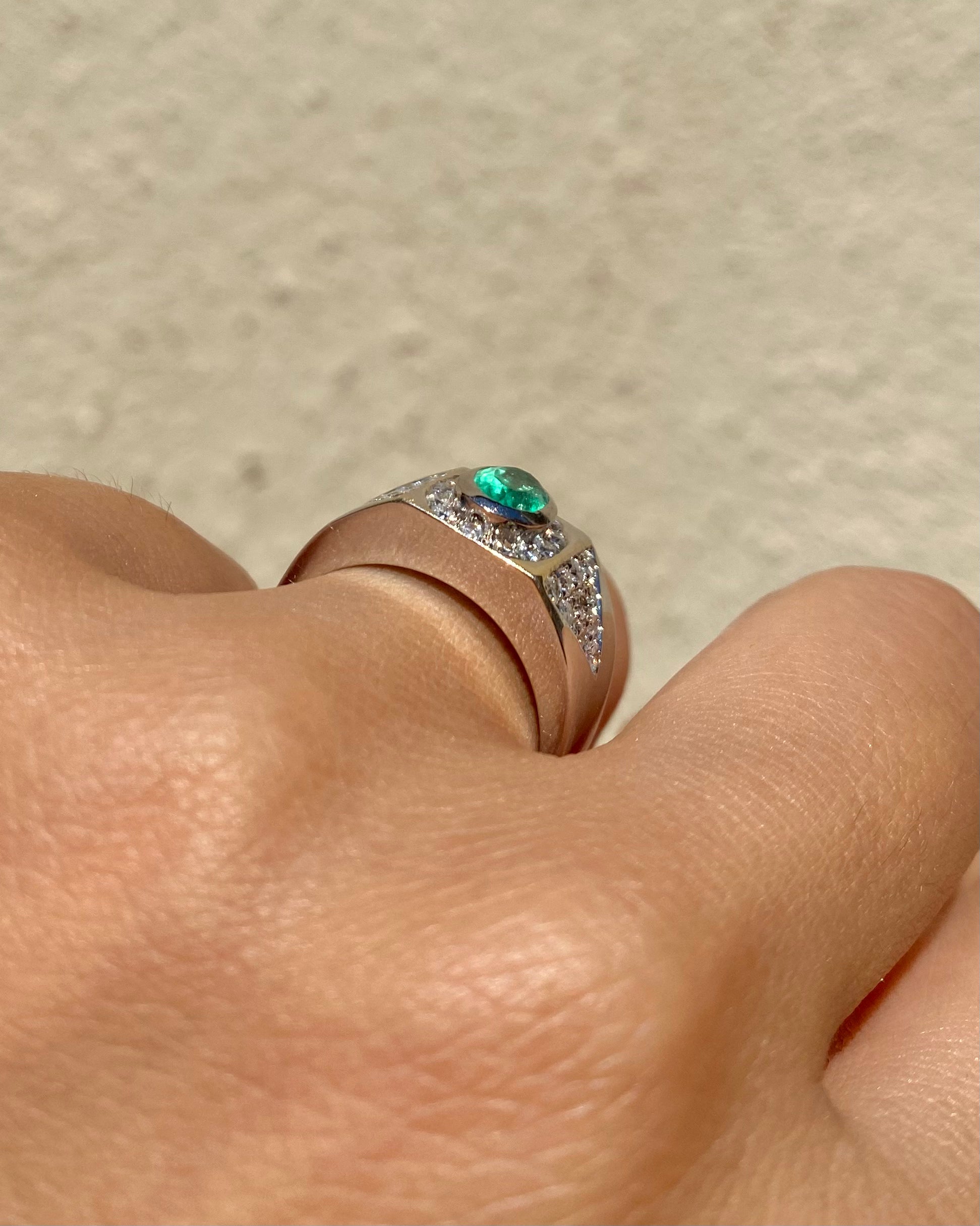 Bague Jonc Emeraude & 32 Diamants "Mélisse" - Elliade Paris