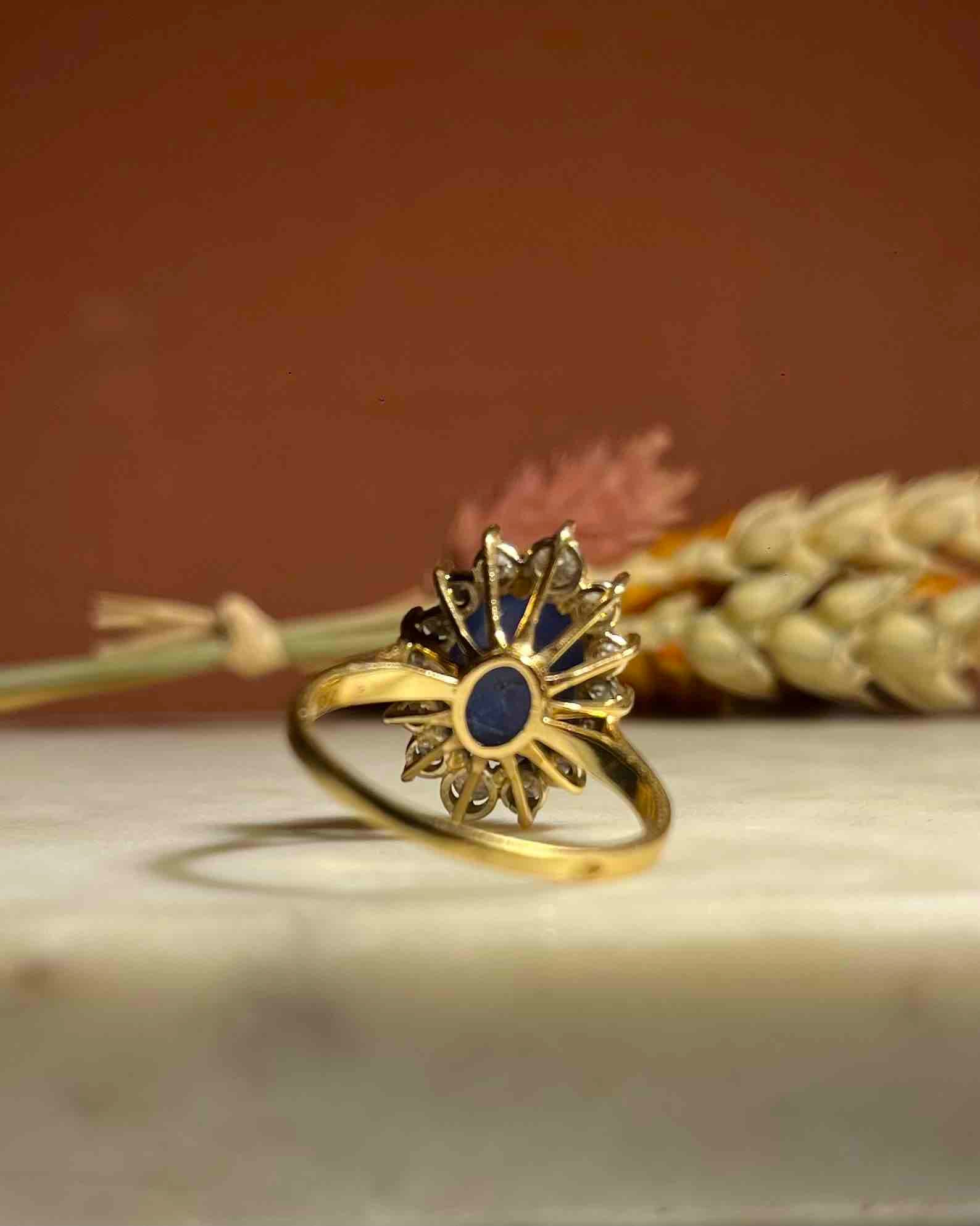 "Anja" 4 Carat Sapphire & Diamond Daisy Ring