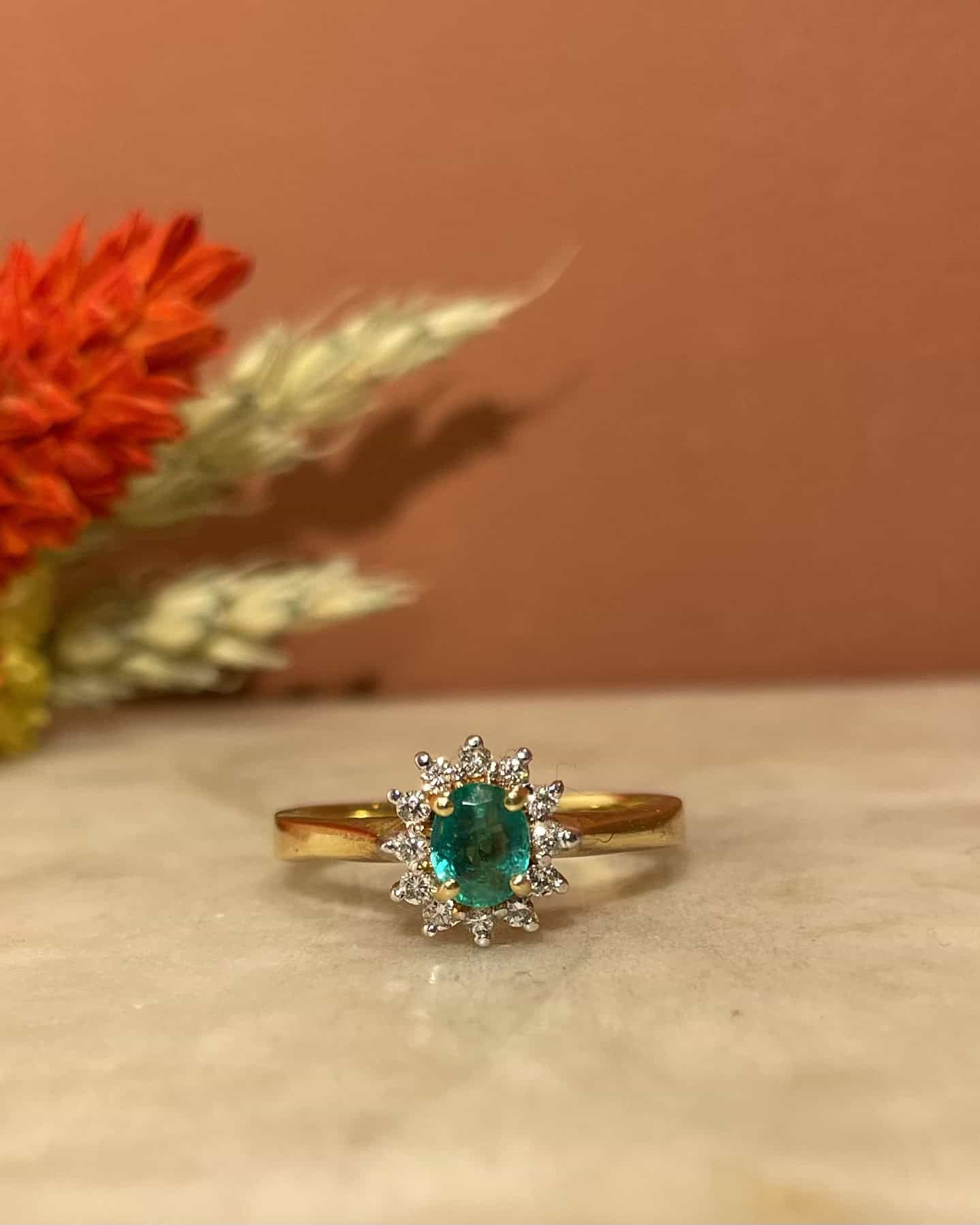 "Mariette" Emerald & Diamond Daisy Ring 0.40 carat