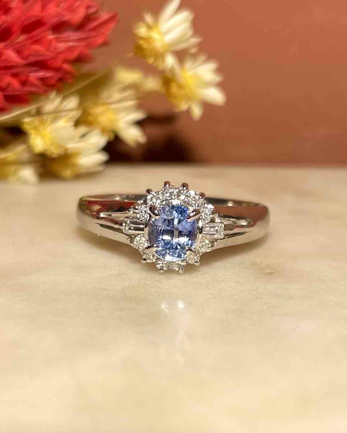Vivid Blue Sapphire & Diamond "Stacy" Daisy Ring