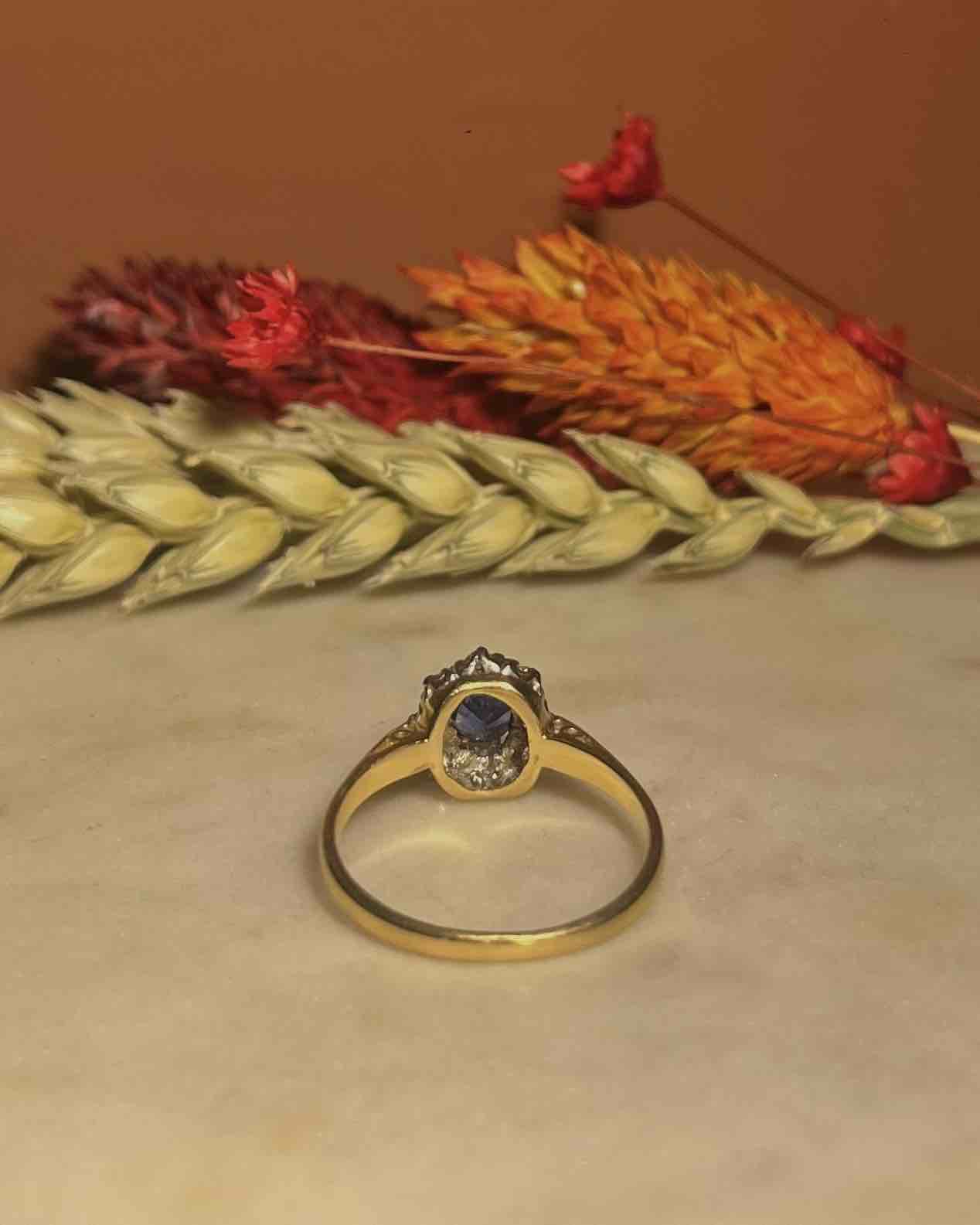 Royal Blue Sapphire & Diamond Daisy Ring "Alexia"
