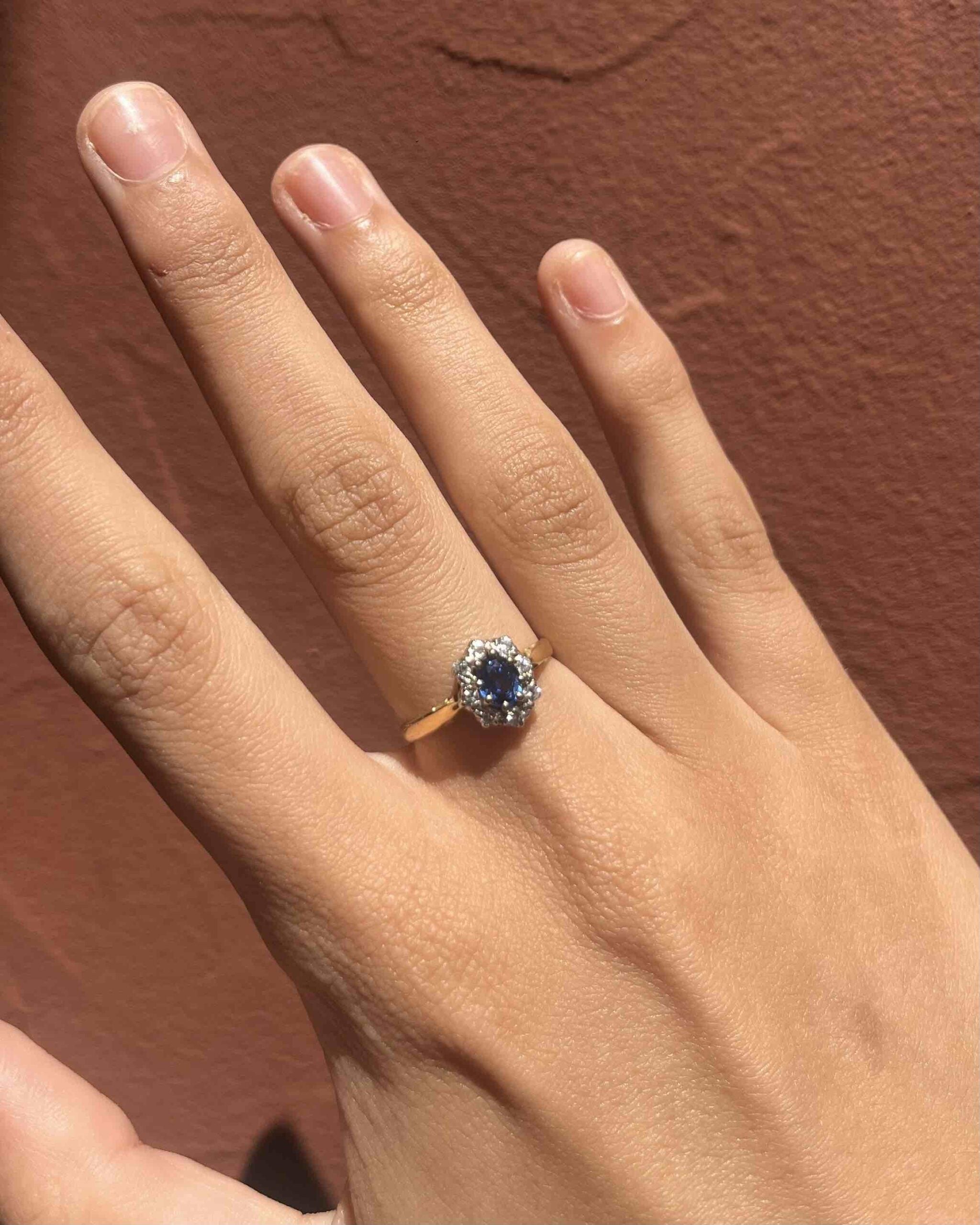 Royal Blue Sapphire & Diamond Daisy Ring "Alexia"