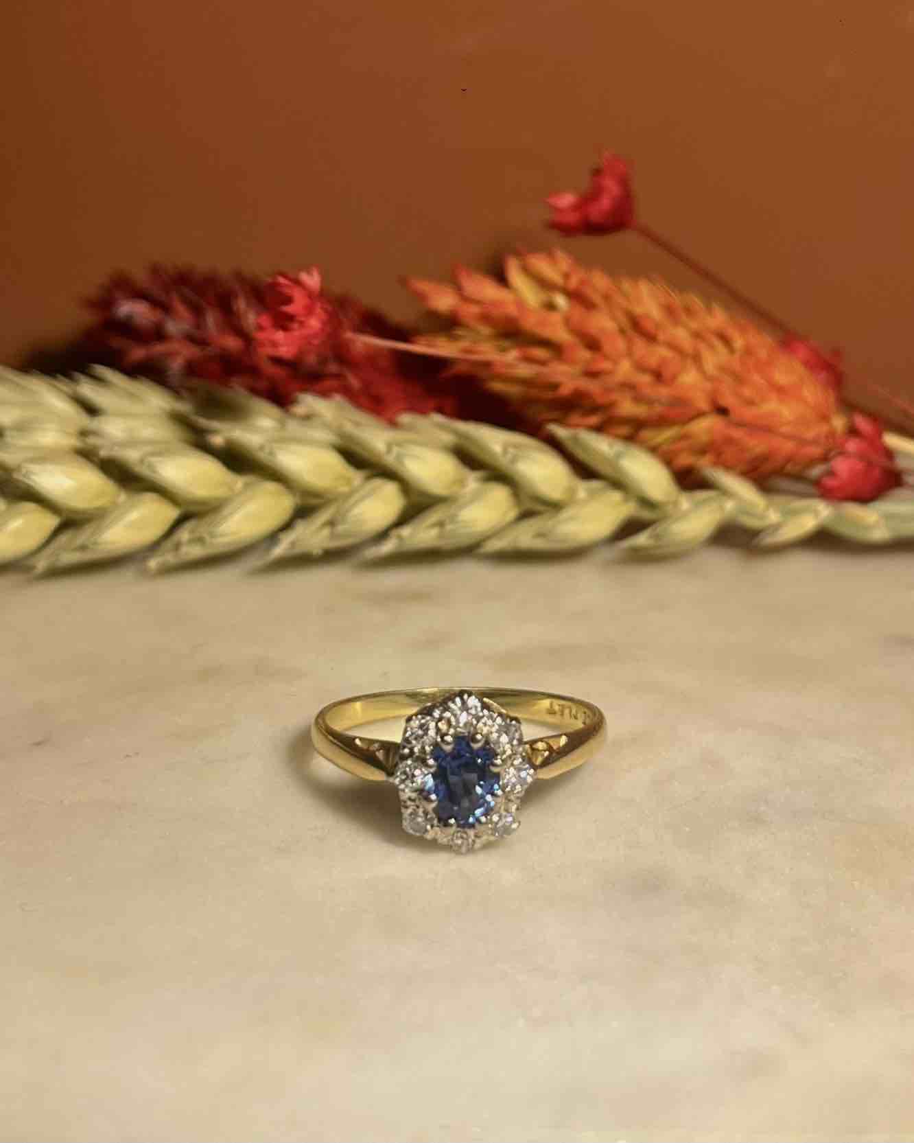 Royal Blue Sapphire & Diamond Daisy Ring "Alexia"