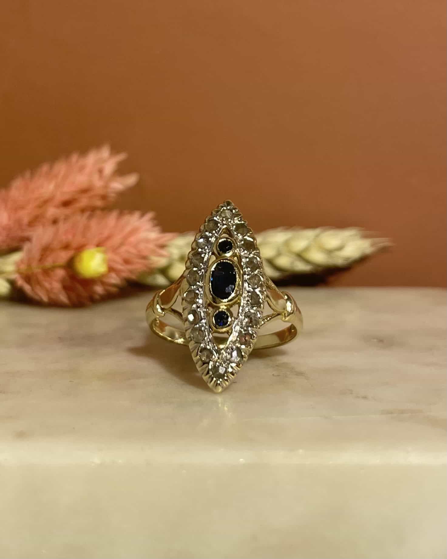 "Laeticia" Marquise Sapphire & Diamond Ring
