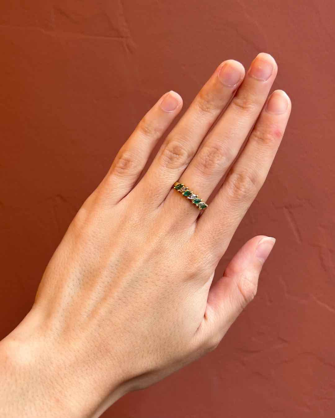 "Melody" Emerald & Diamond Half Wedding Band