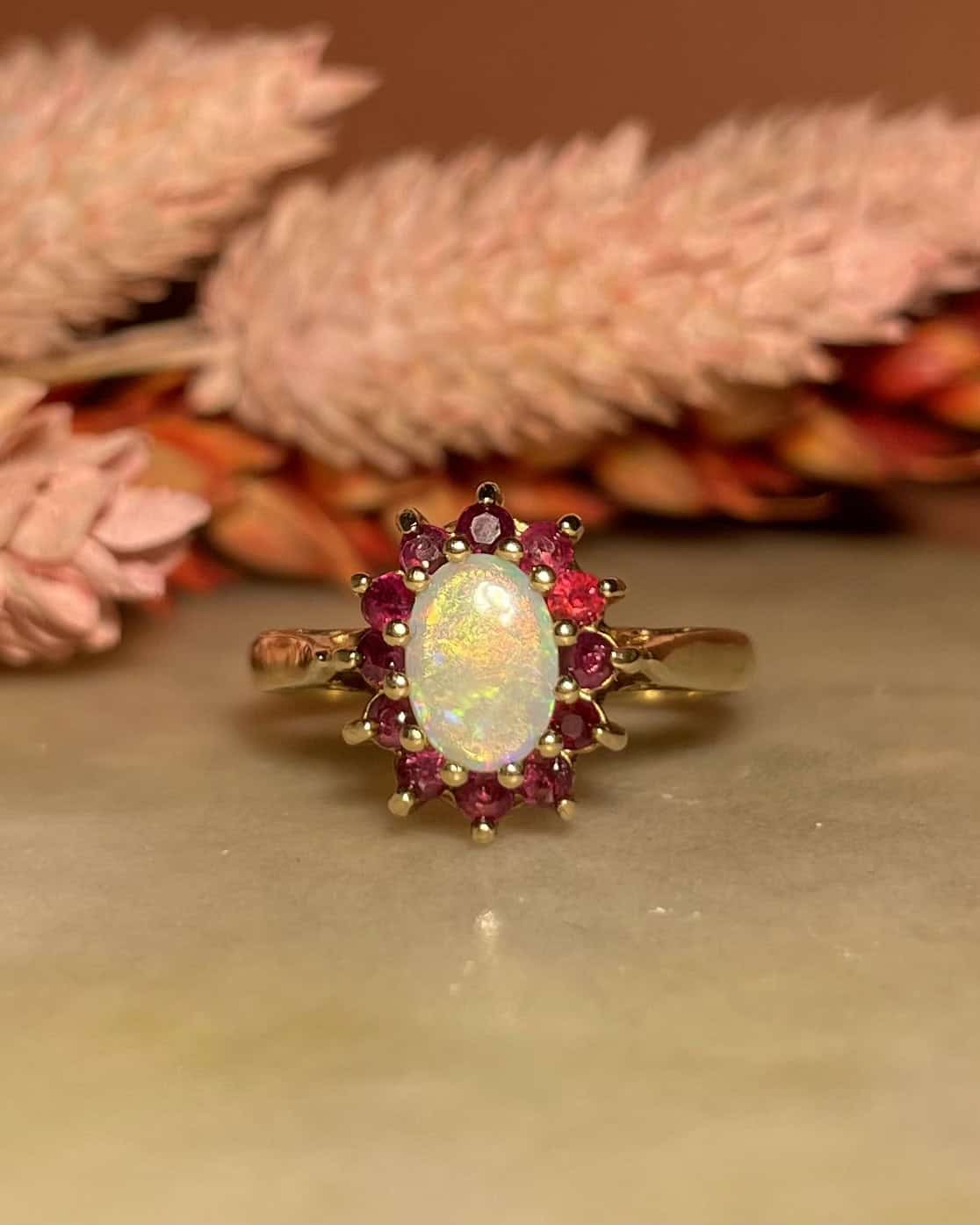 Bague marguerite Opale & Rubis "Orchelle"