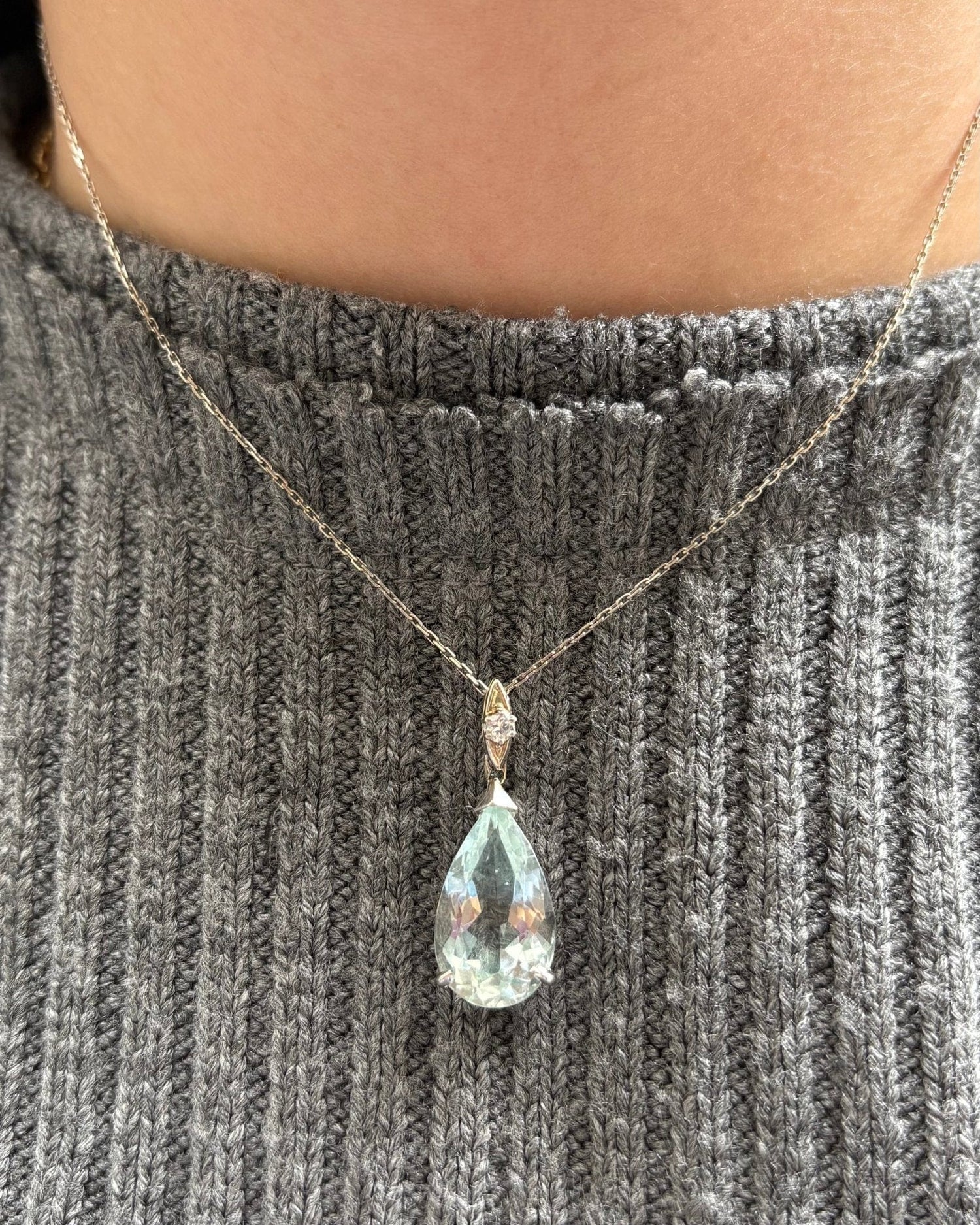 Pendentif Aigue - Marine 20 carats poire & diamant "Nora" - Elliade Paris