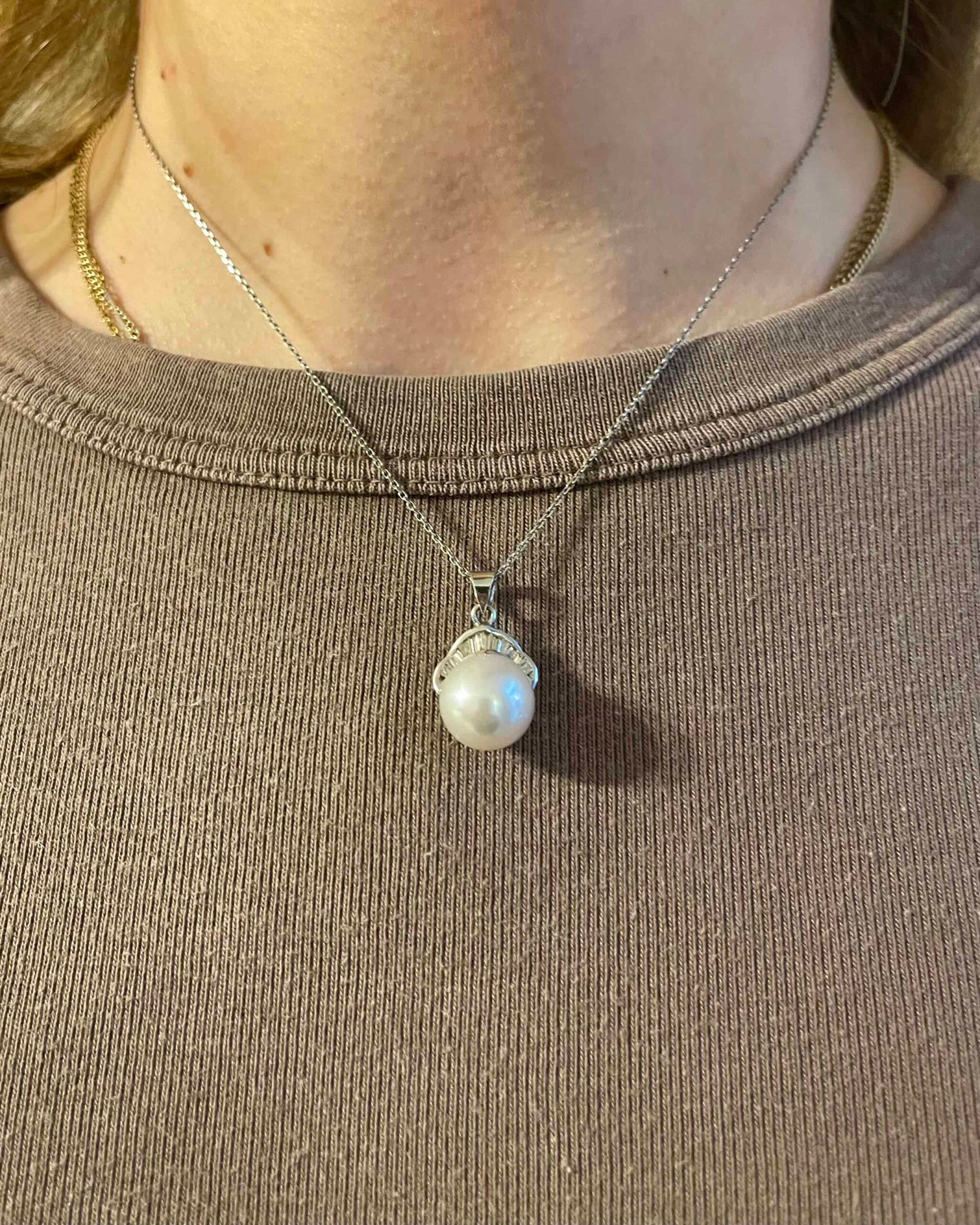 Pendentif Vintage Perle et Diamants Baguette "Éloé"