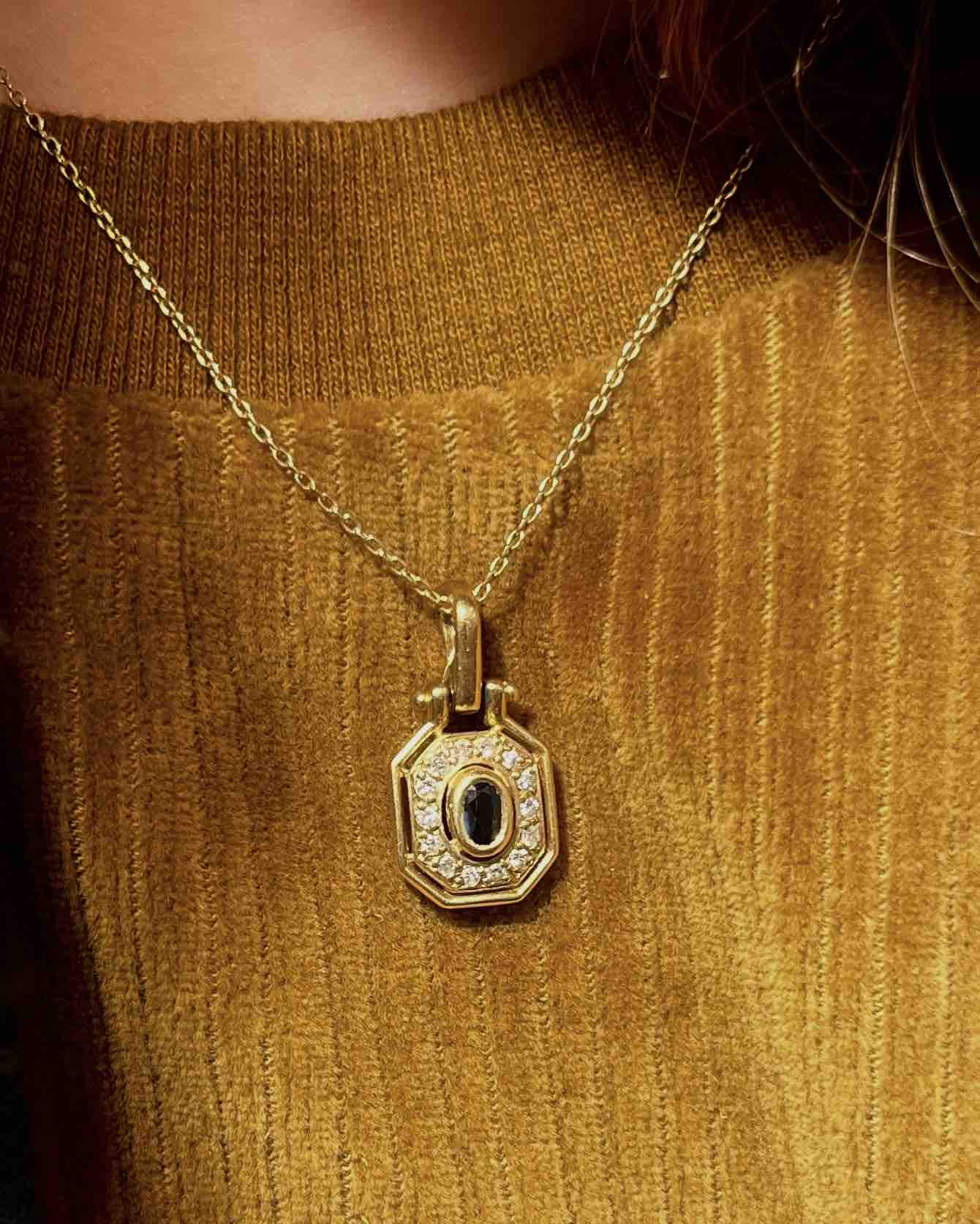 Pendentif Style Art - déco Saphir & diamants "Lison" - Elliade Paris