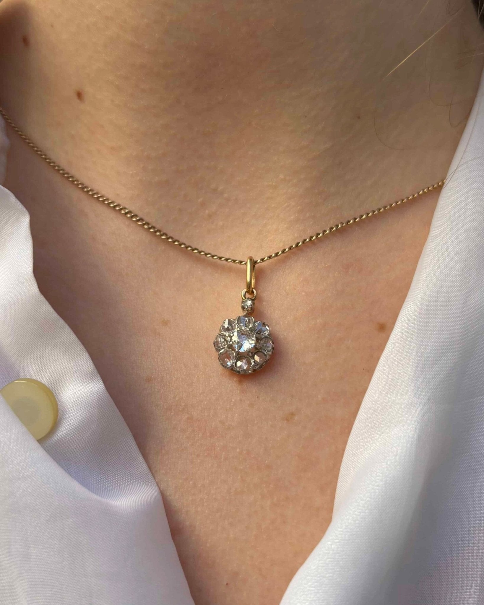 Pendentif Vintage Marguerite 10 Diamants 1 Carat "Noéline" - Elliade Paris