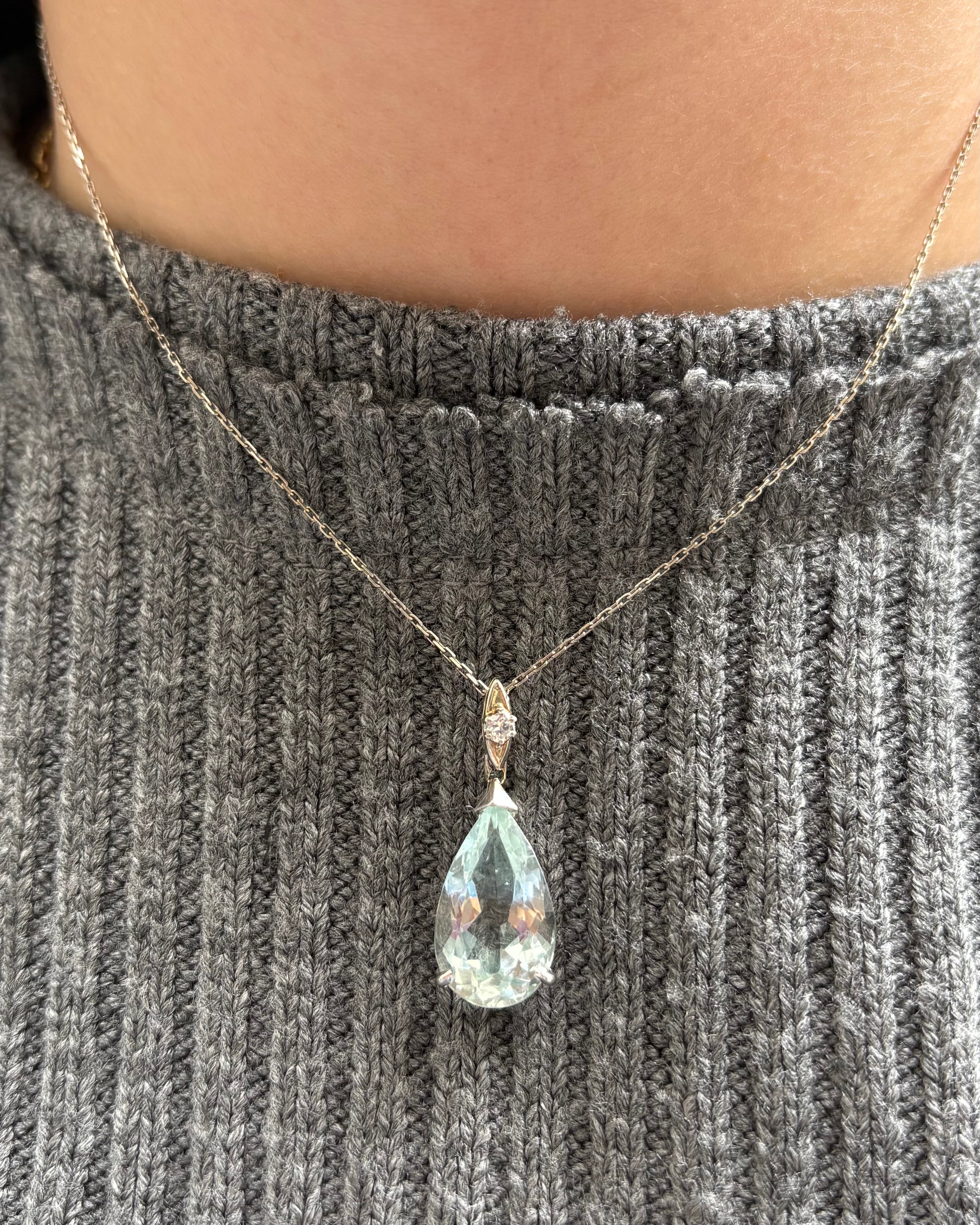 Pendentif Aigue-Marine 20 carats poire & diamant "Nora"