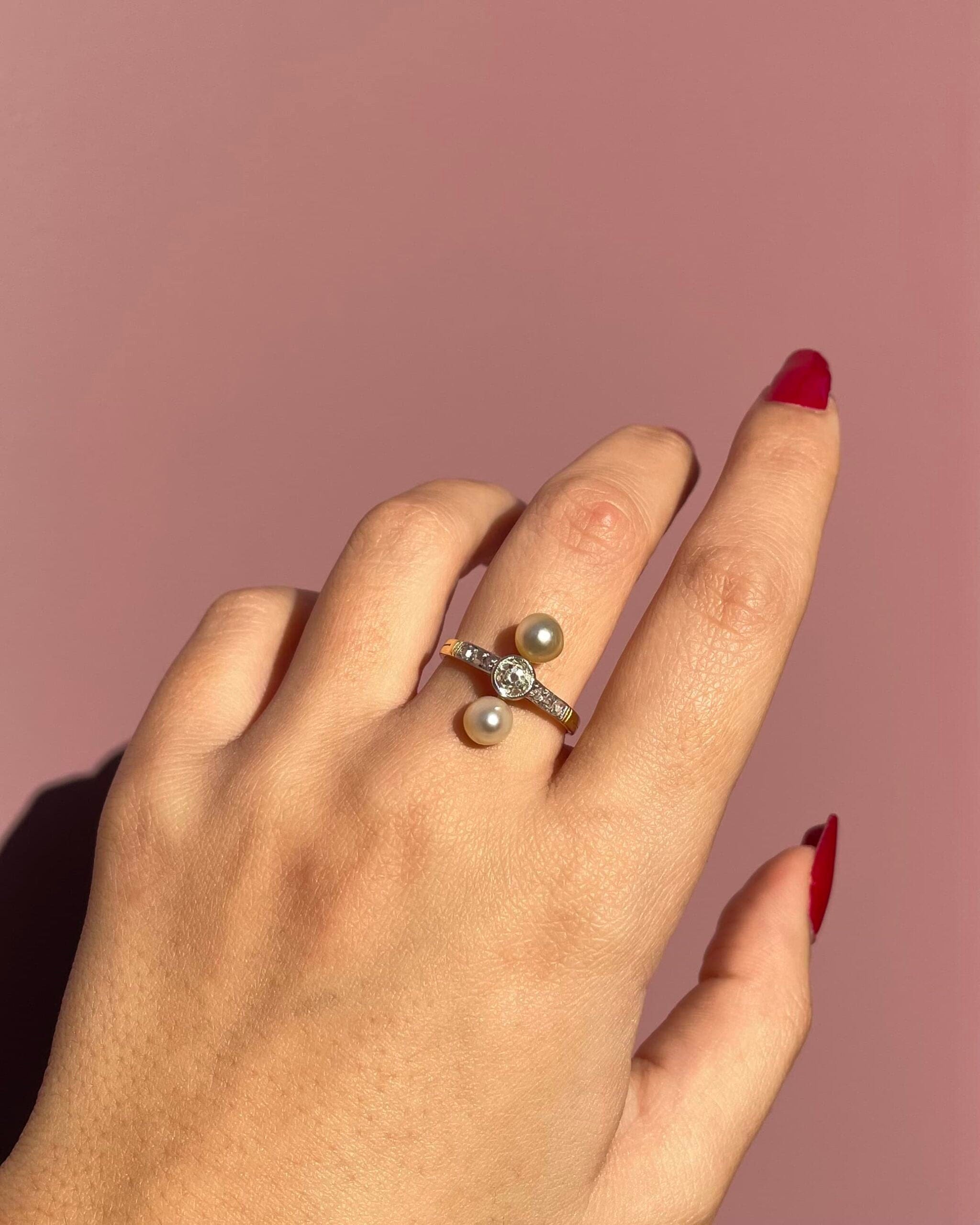 Bague Art-Déco Perles & Diamants 0.53 carat "Calliope" - Elliade Paris