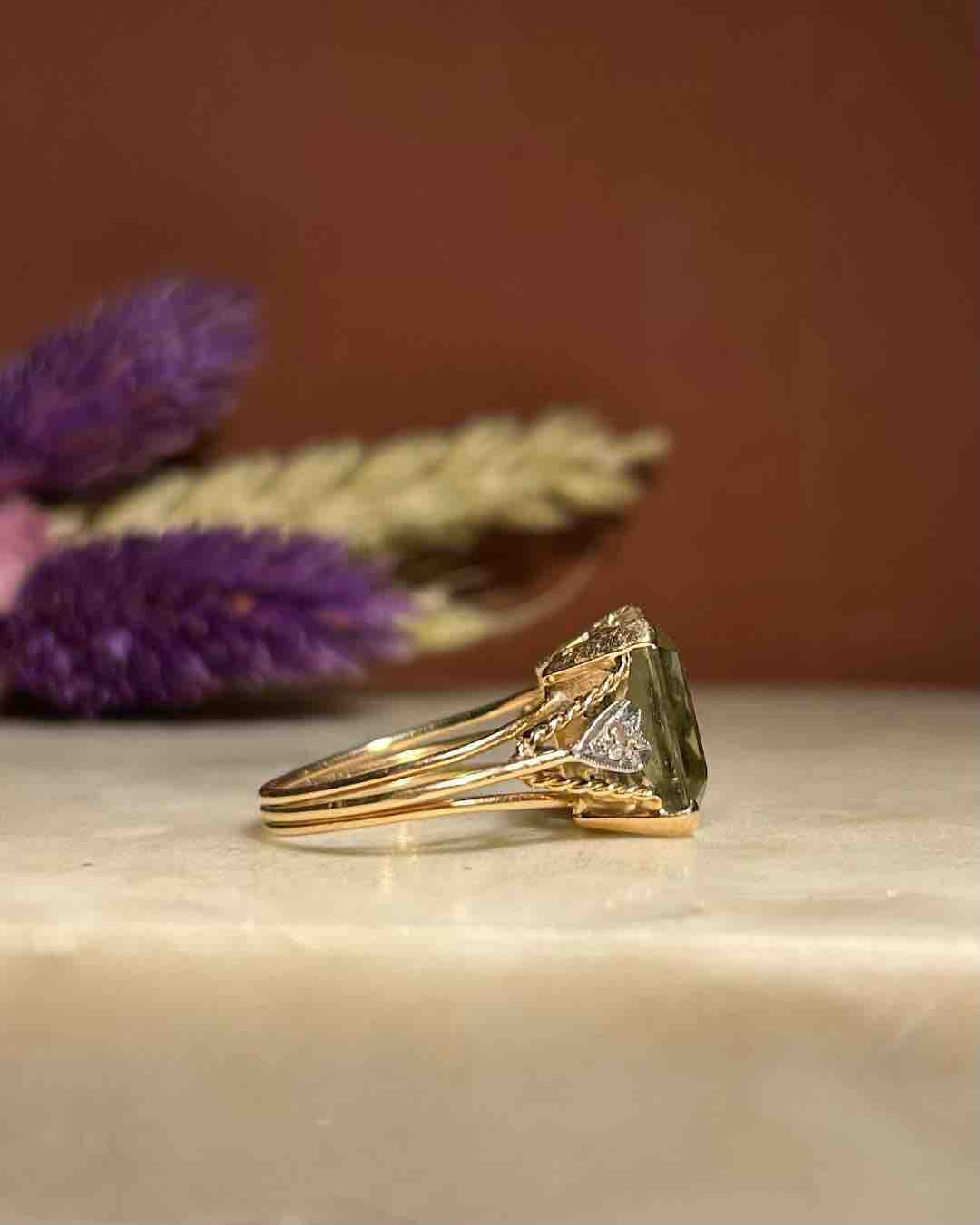 5 Carat Prasiolite & Diamond Cocktail Ring "Soline"