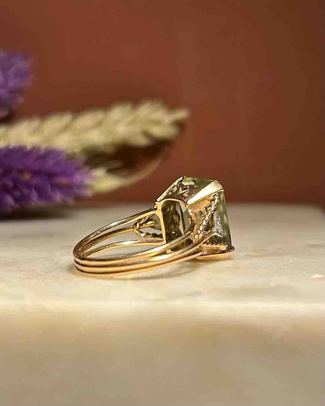 5 Carat Prasiolite & Diamond Cocktail Ring "Soline"