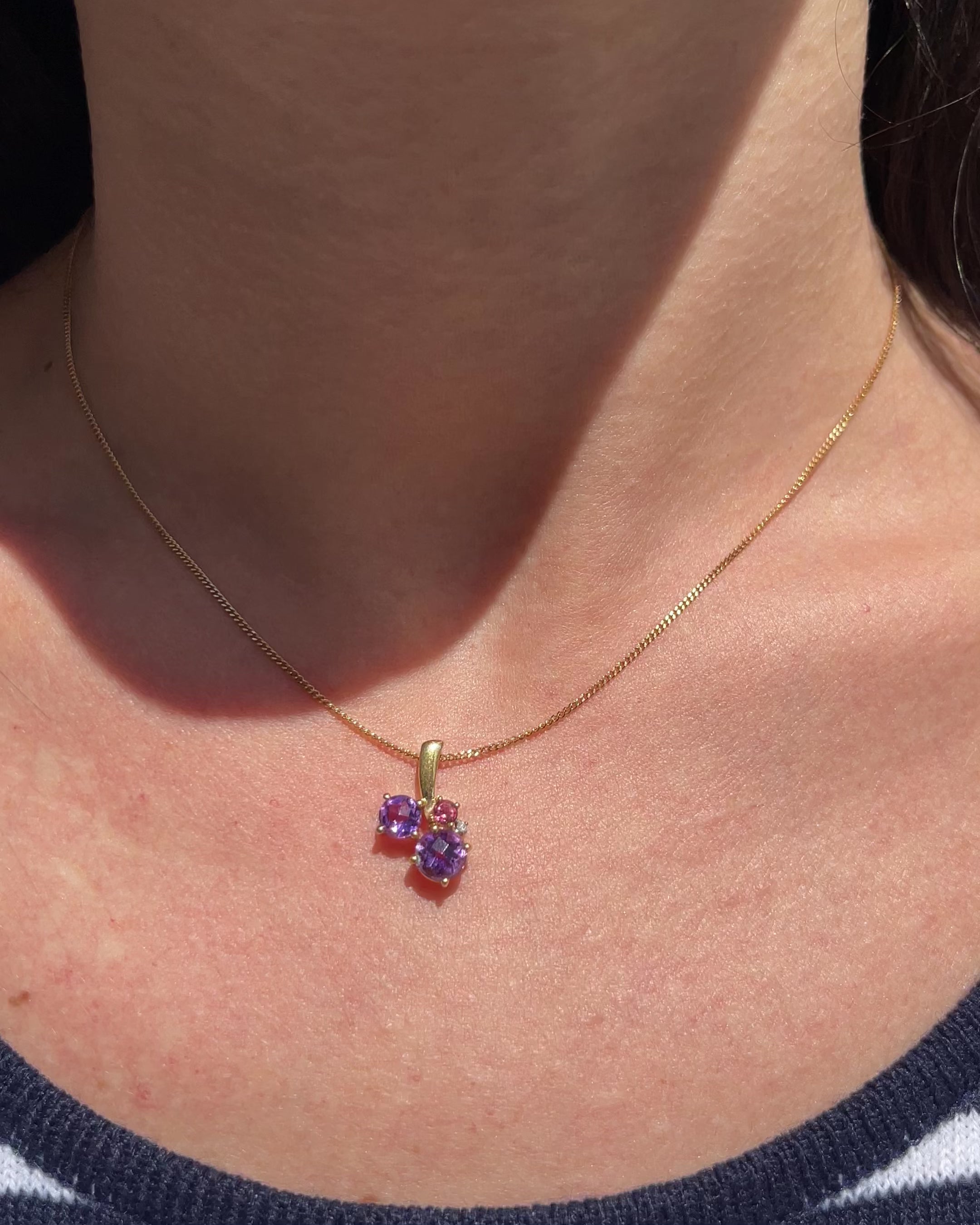 Pendentif Améthystes 1.45 carat, Grenat & Diamant "Aubane"