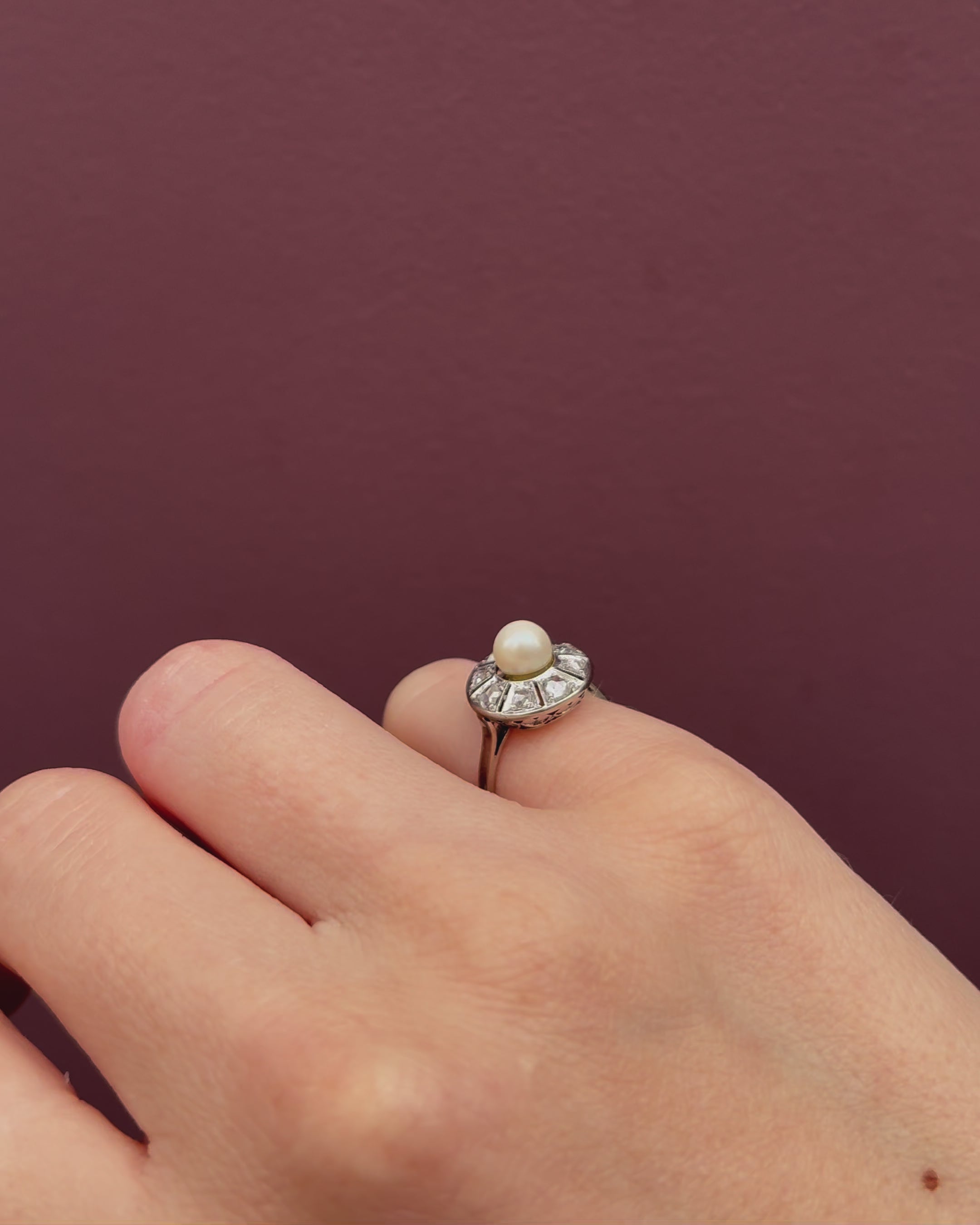 Bague Marguerite Art-Déco Perle & Diamants "Indigo"