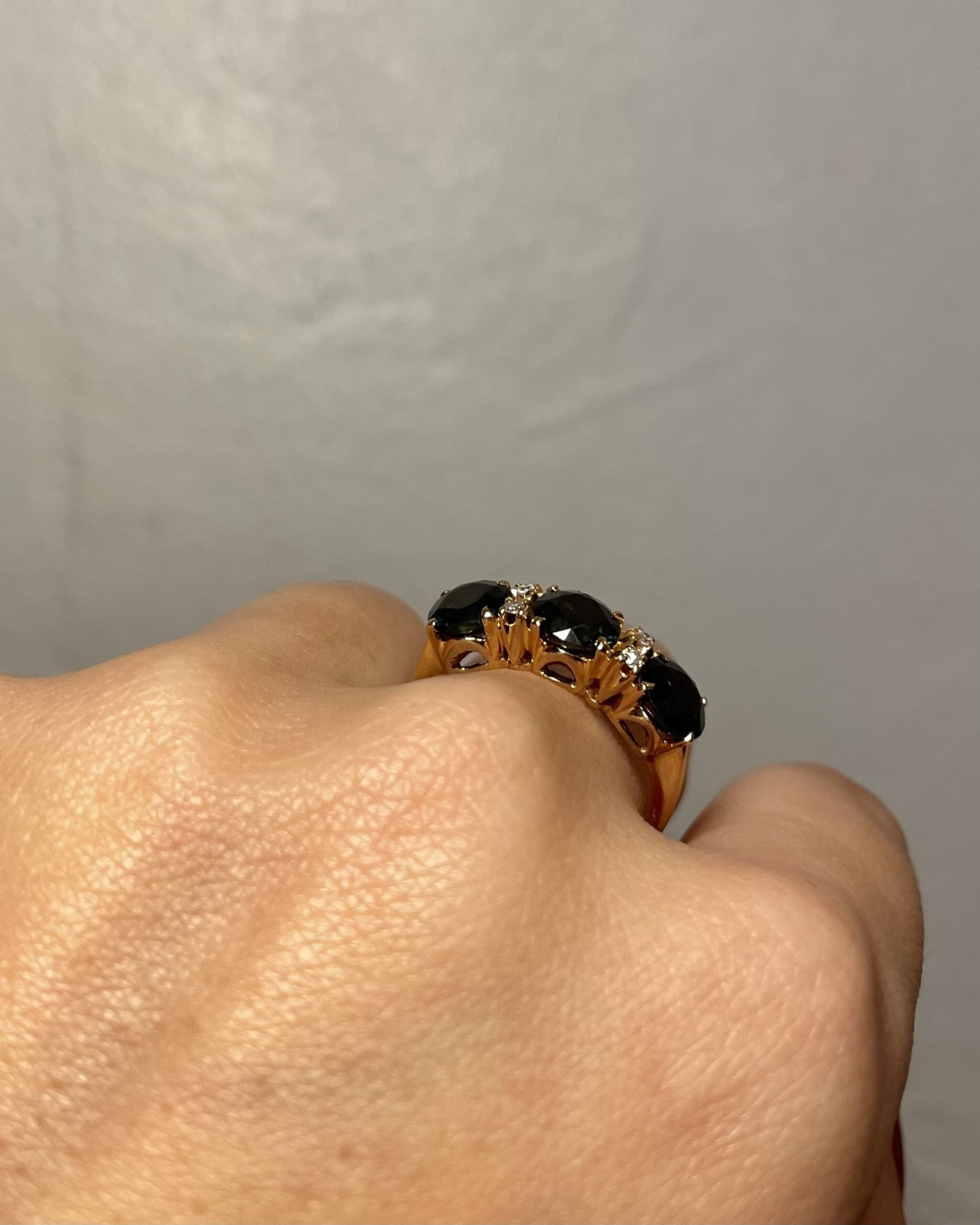 "Rita" 3.30 carat Green Sapphire & Diamond River Ring