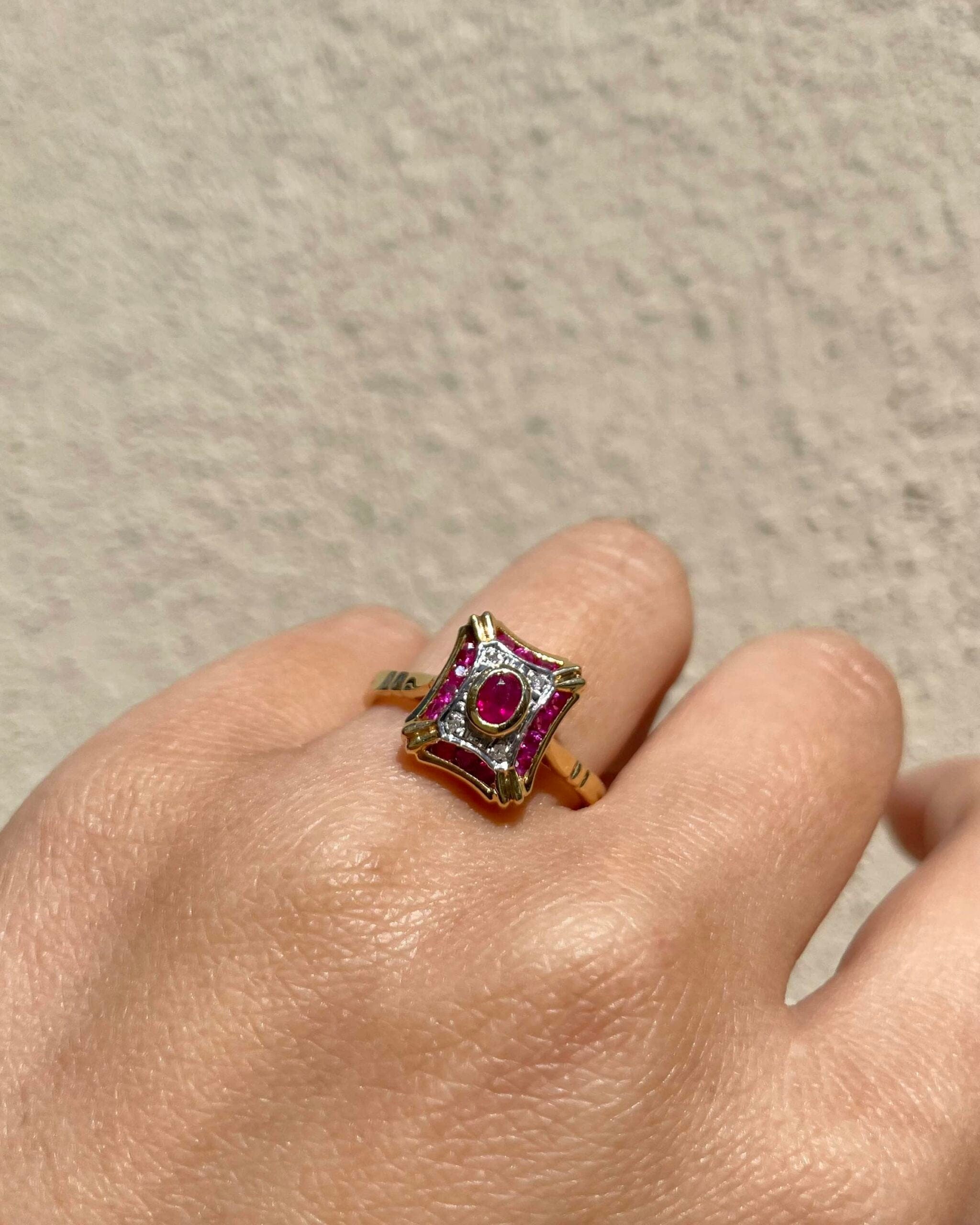 "Ollie" Art Deco Style Ruby & Diamond Ring