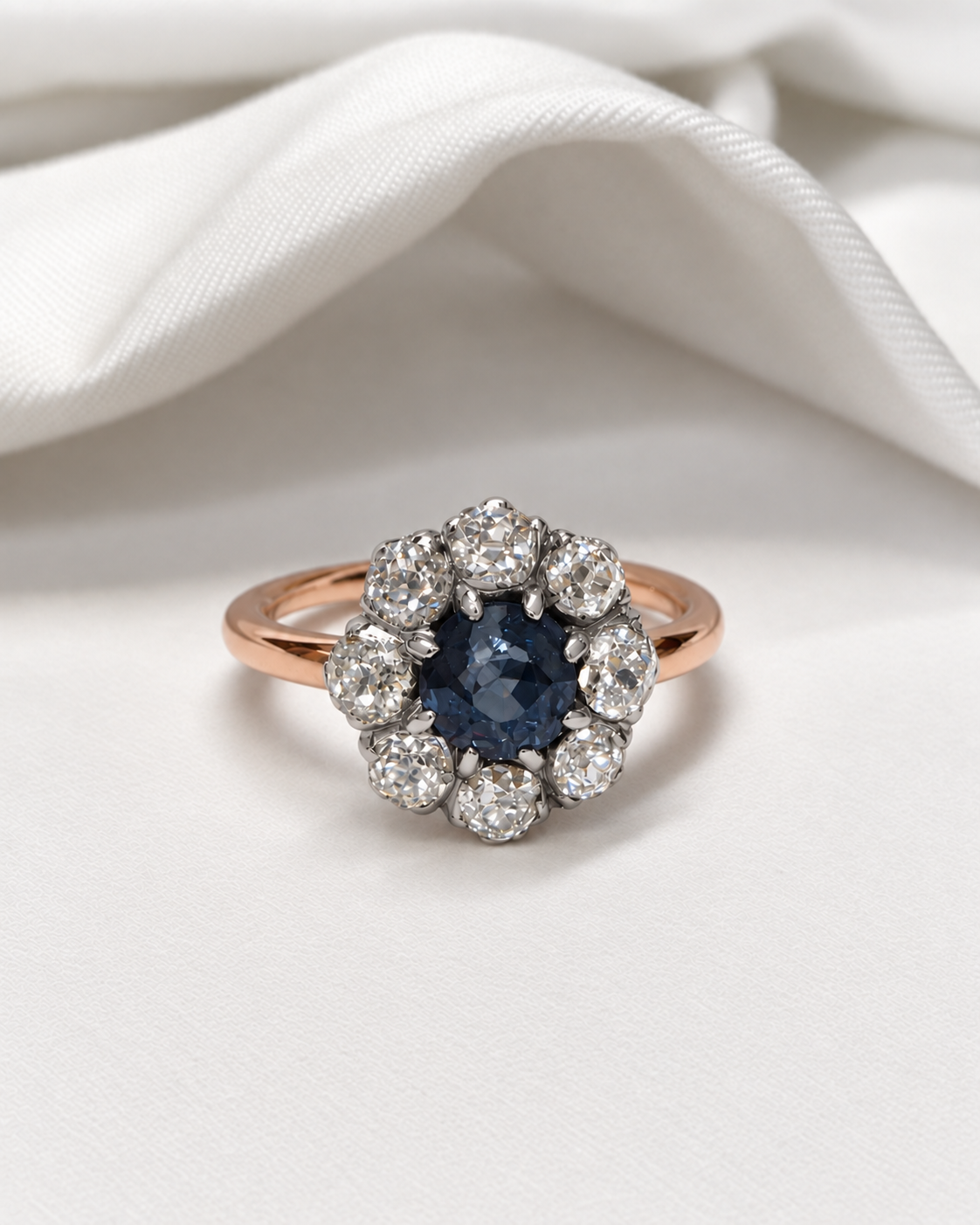 Bague Marguerite Saphir 1.20 carat & Diamants 0.80 carat "Amélie" - Elliade Paris