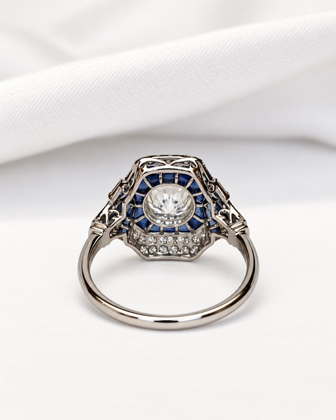 Art Deco-Style Ring with 1.36 Carats of Diamonds & 0.80 Carat of Sapphires "Rim"