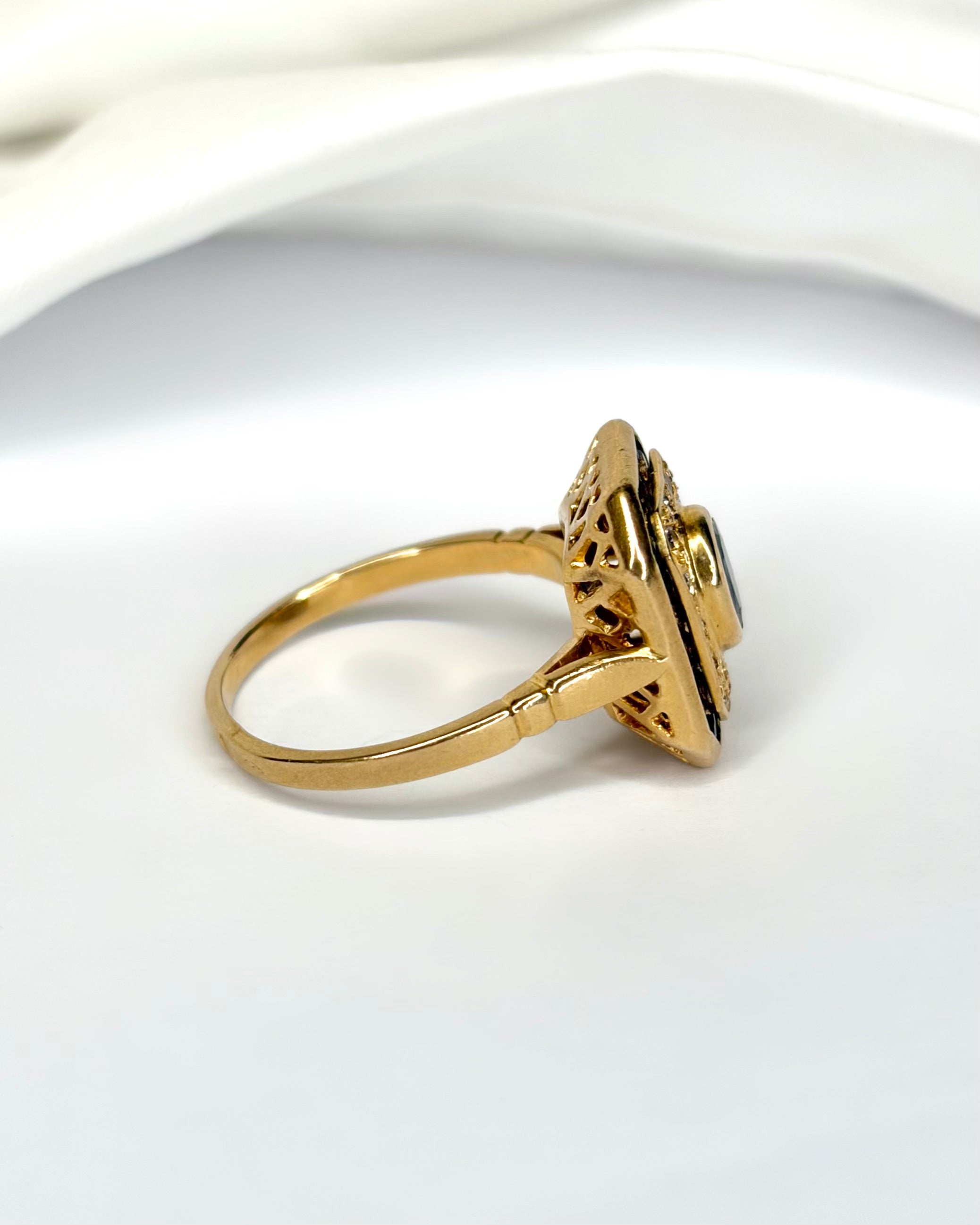Art Deco Style Ring with 1.19 Carat Sapphires & 5.38g Diamonds "Louise"