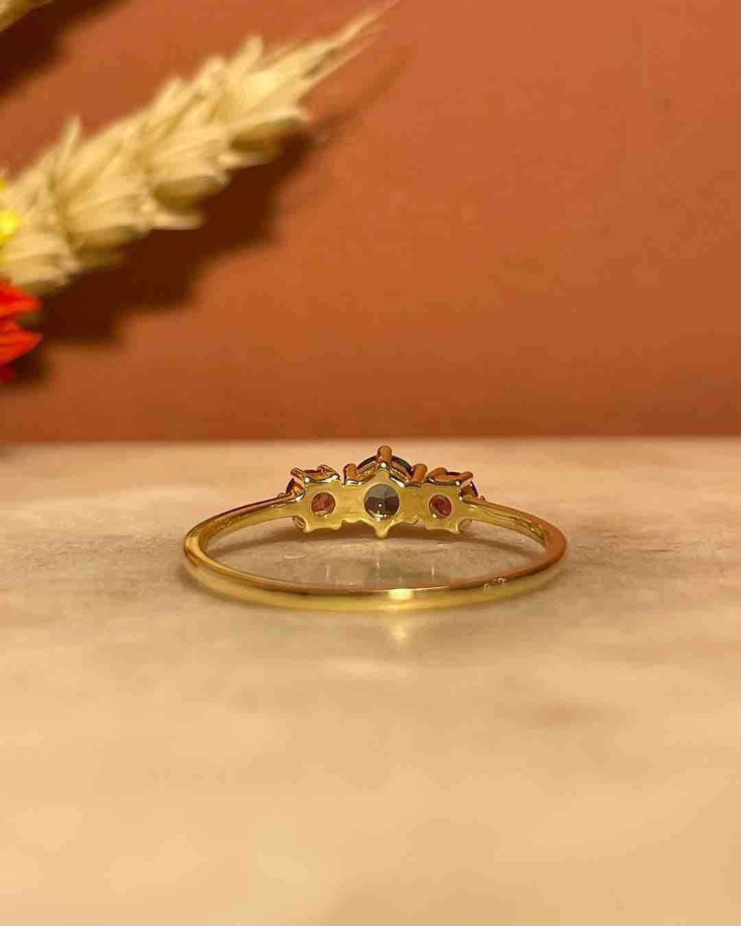 Bague Trilogie Topaze & Tourmalines Roses "Beyonie"