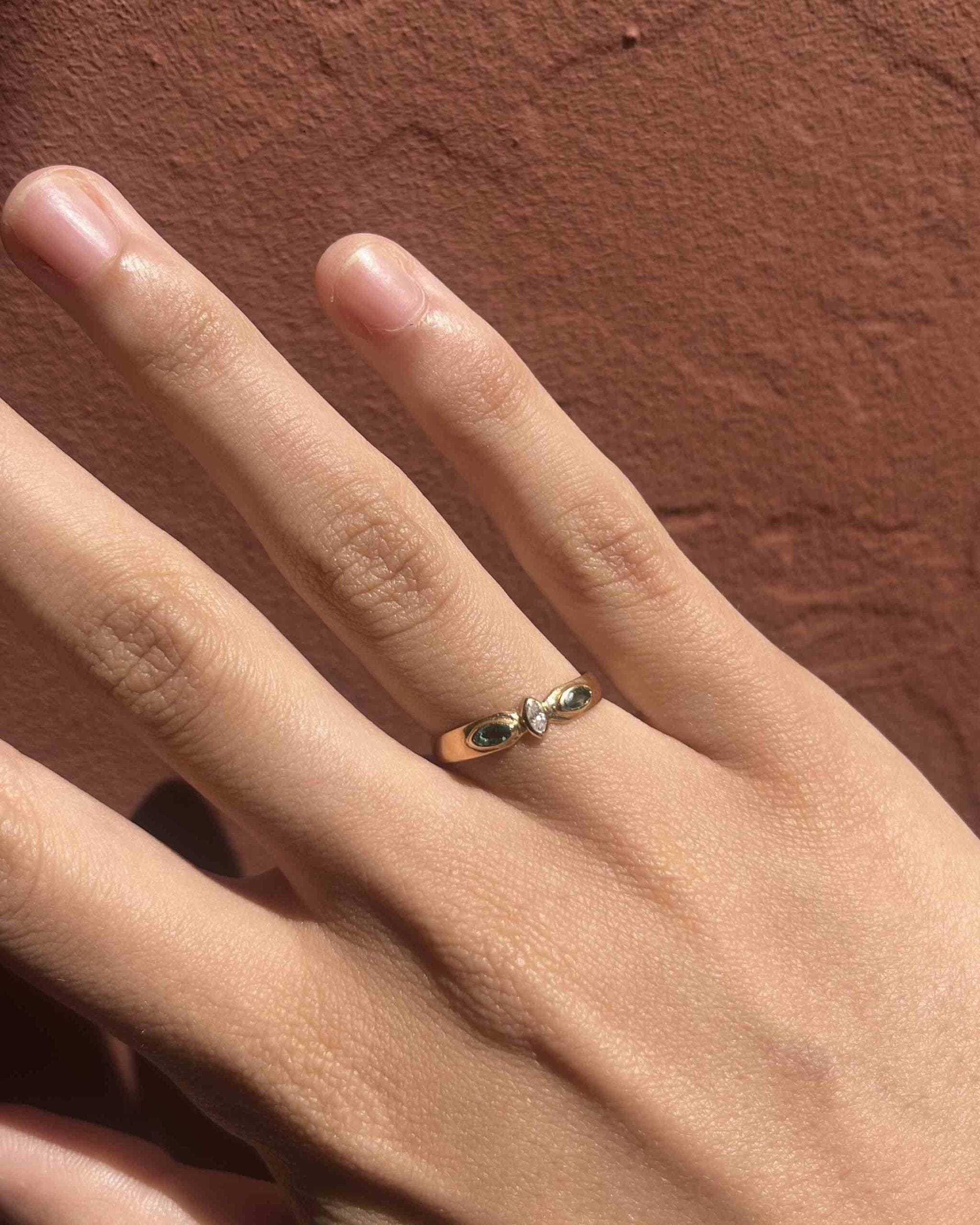 "Polina" Diamond and Emerald Trilogy Ring