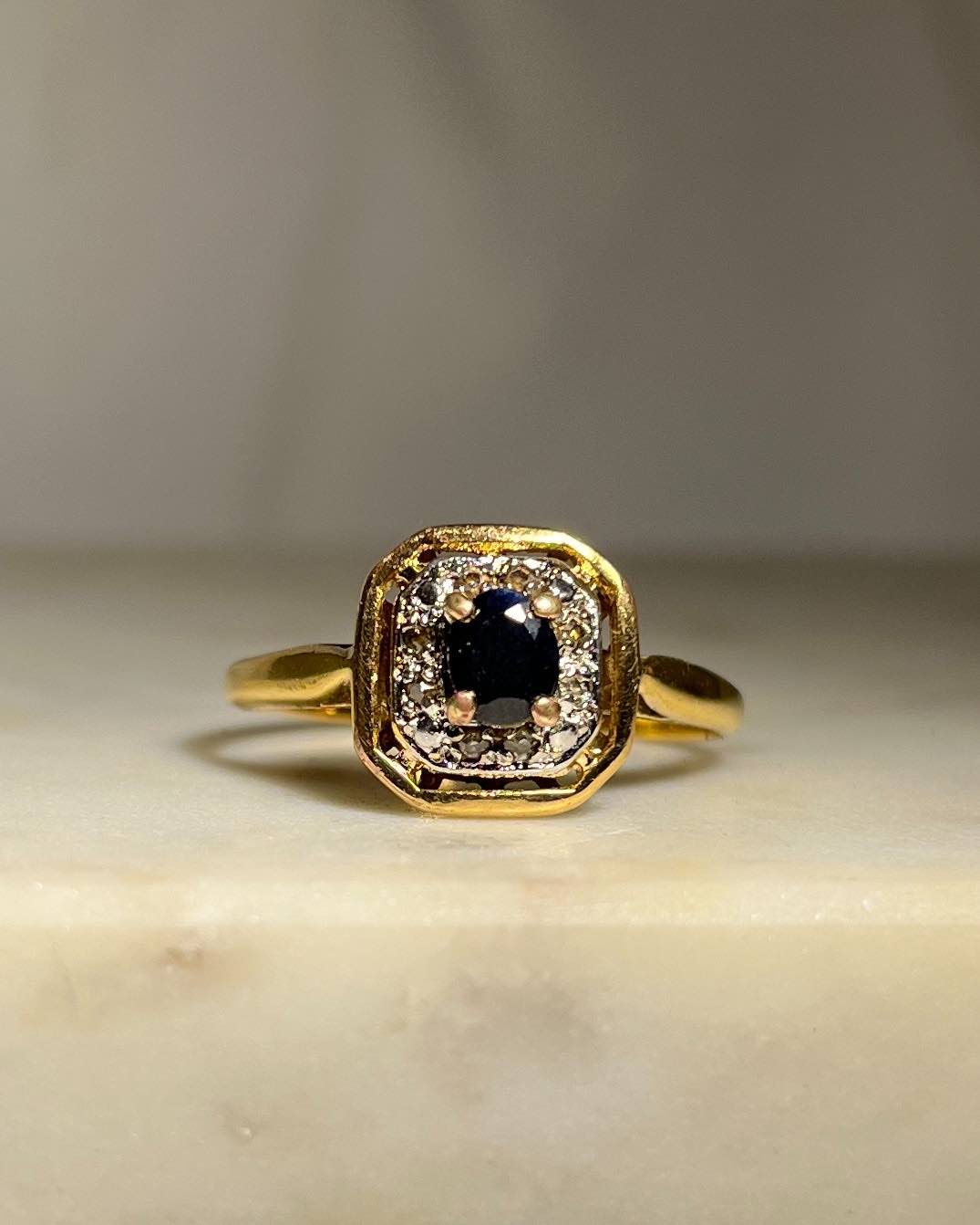 Bague style Art-déco saphir &amp; diamants &quot;Silicia&quot;