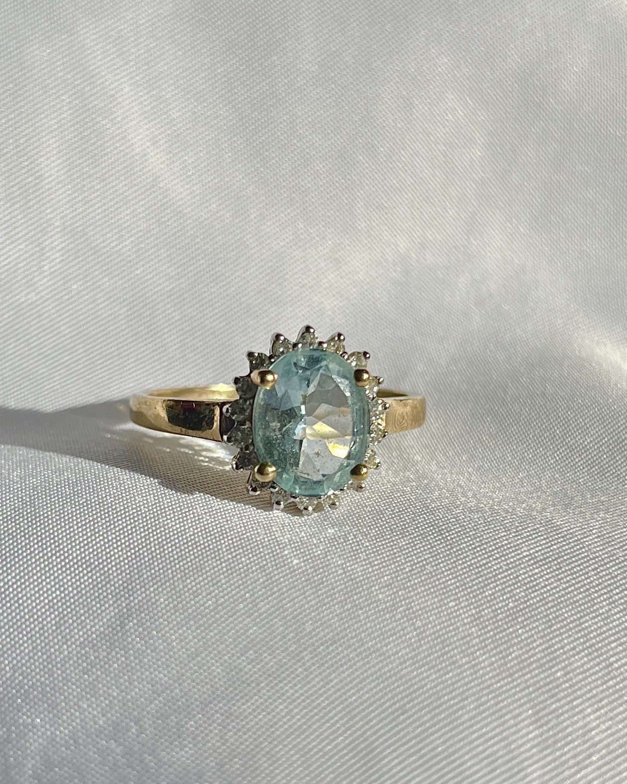 Bague Marguerite Aigue Marine &amp; diamants "Liliana " - Elliade Paris