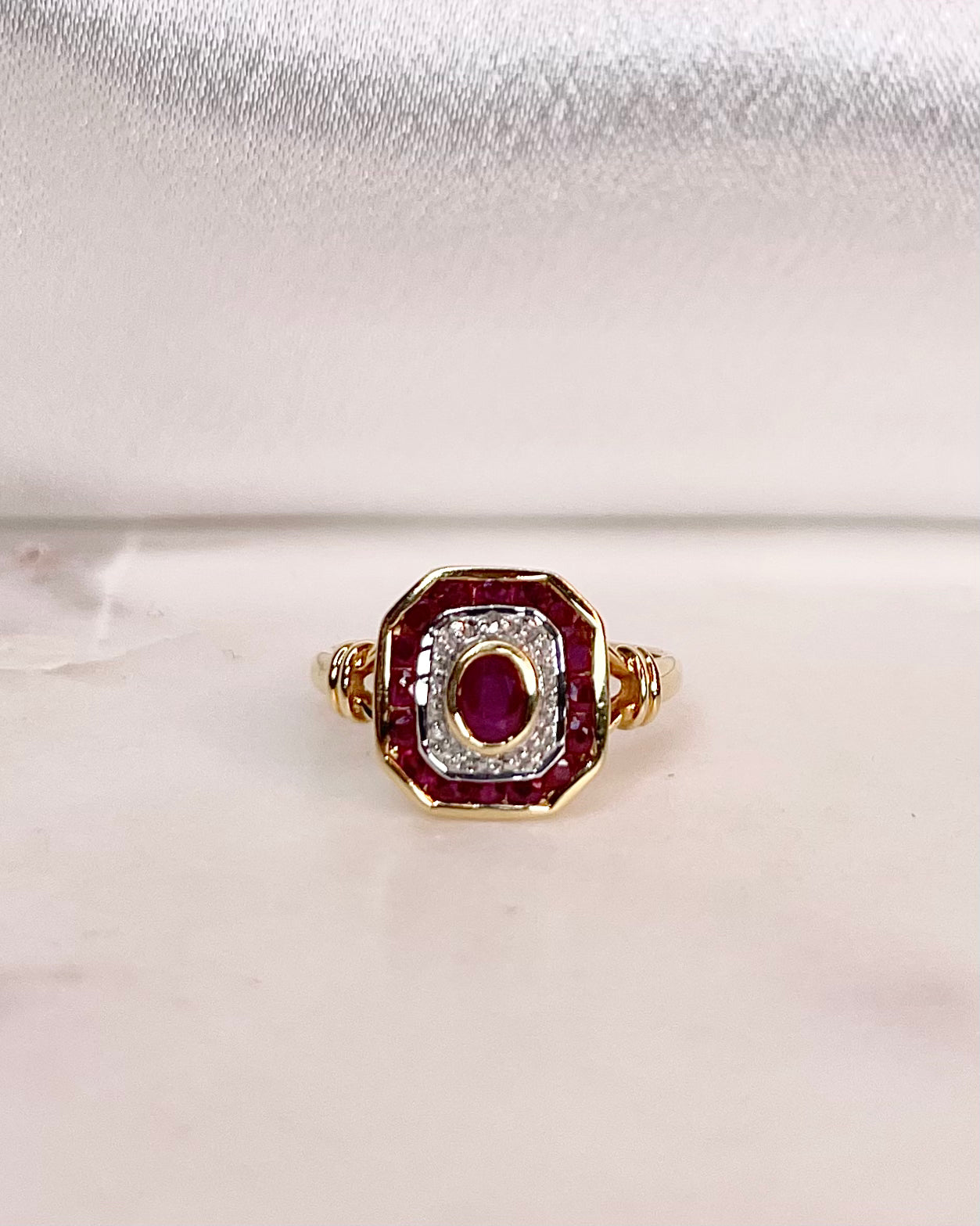 Art Deco Style Ring Ruby &amp; Diamonds “Ivyelle”