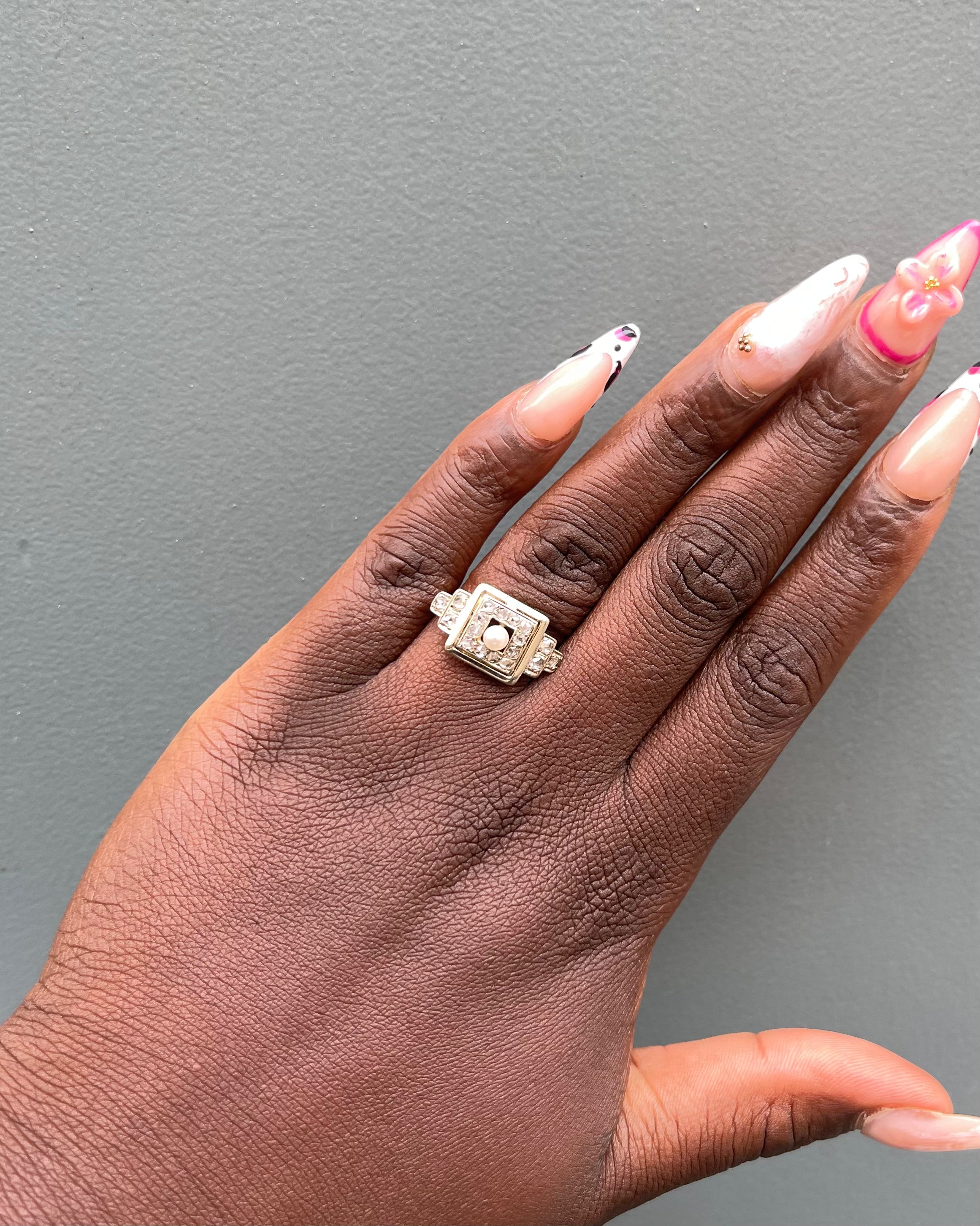 Bague Art-déco Perle &amp; Diamants "Esmee"