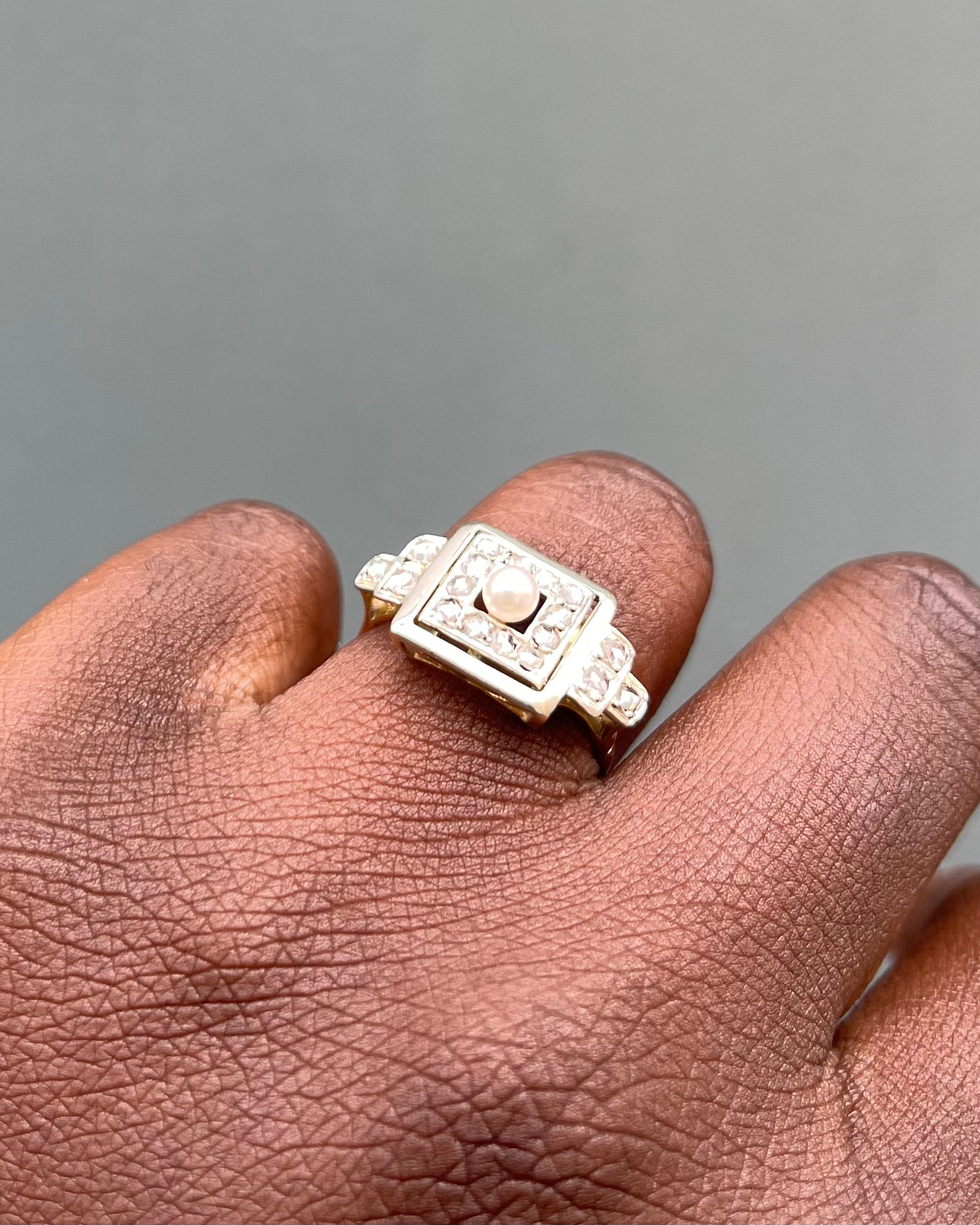 Bague Art-déco Perle &amp; Diamants "Esmee"