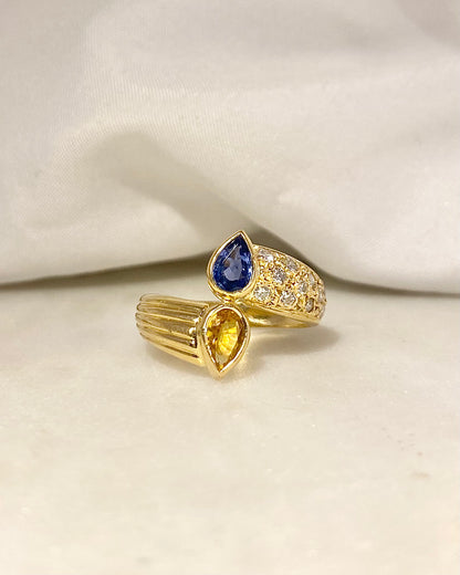 Bague Toi et moi Saphirs 1.10 carat &amp; Diamants &quot;Mewen&quot;