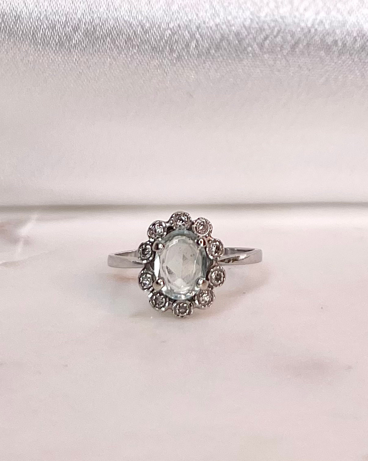 Bague Marguerite Aigue-marine 1 carat &amp; Diamants "Callista"