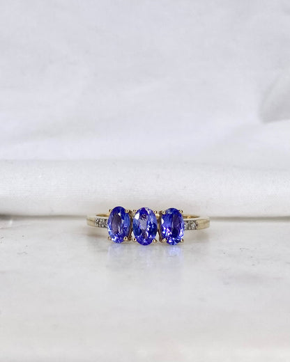 Bague Trilogie Tanzanites 1.65 carat &amp; Diamants &quot;Agathe&quot;