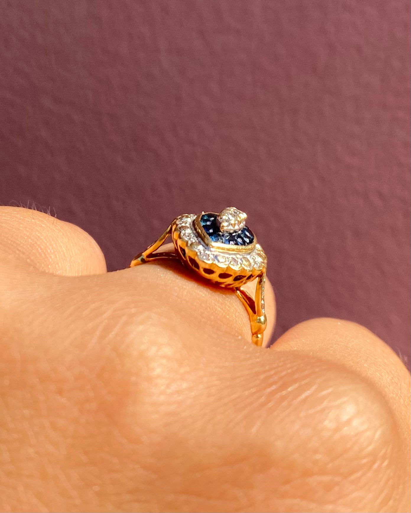 Bague Marquise Saphirs 0.24 carat &amp; Diamants &quot;Jacinthe&quot;