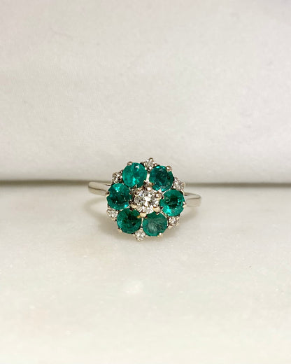 Bague Marguerite Emeraude 1.30 carat &amp; Diamants &quot;Fleur&quot;