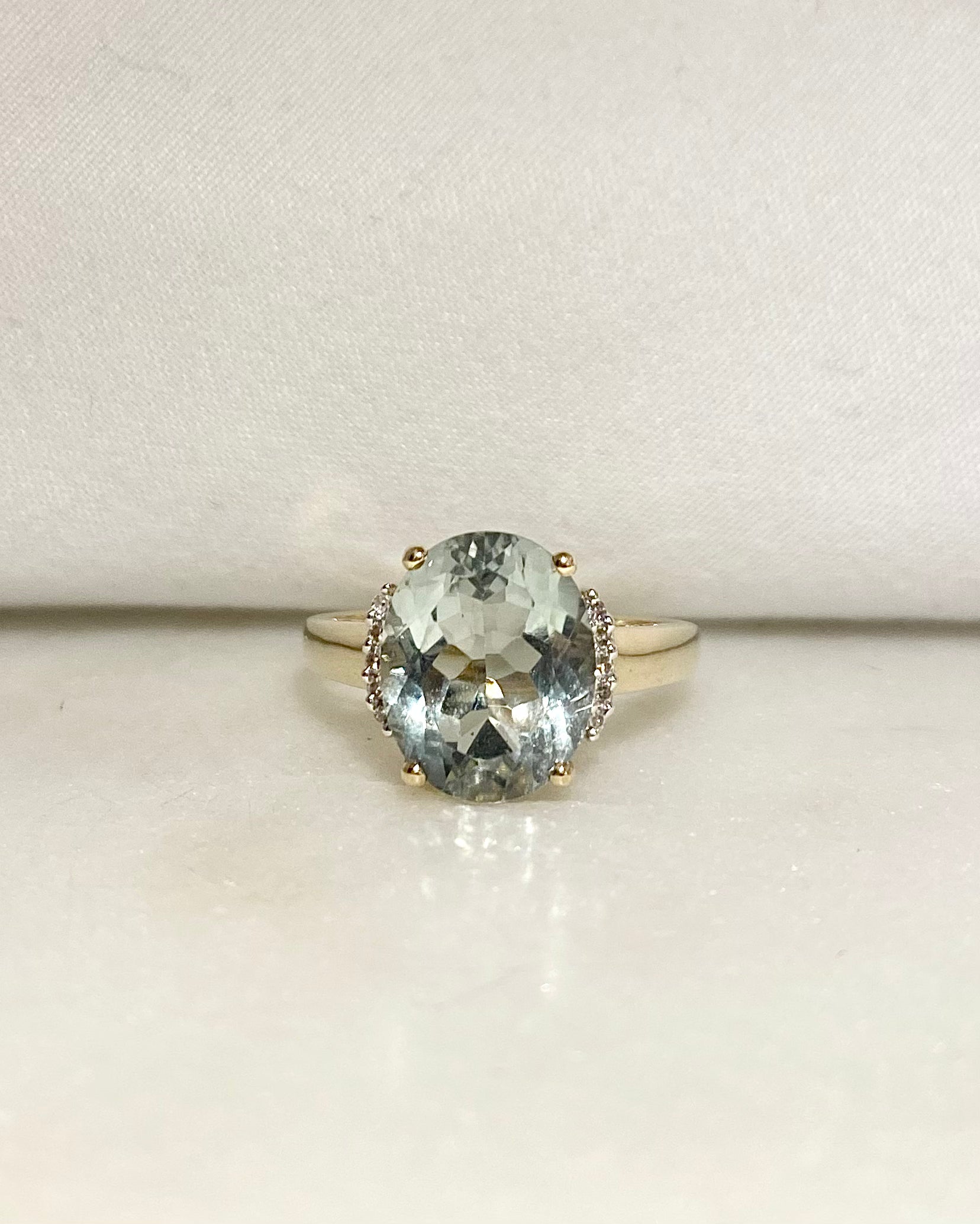Cocktail Ring Prasiolite 3.80 carats &amp; Diamonds "Charlie"