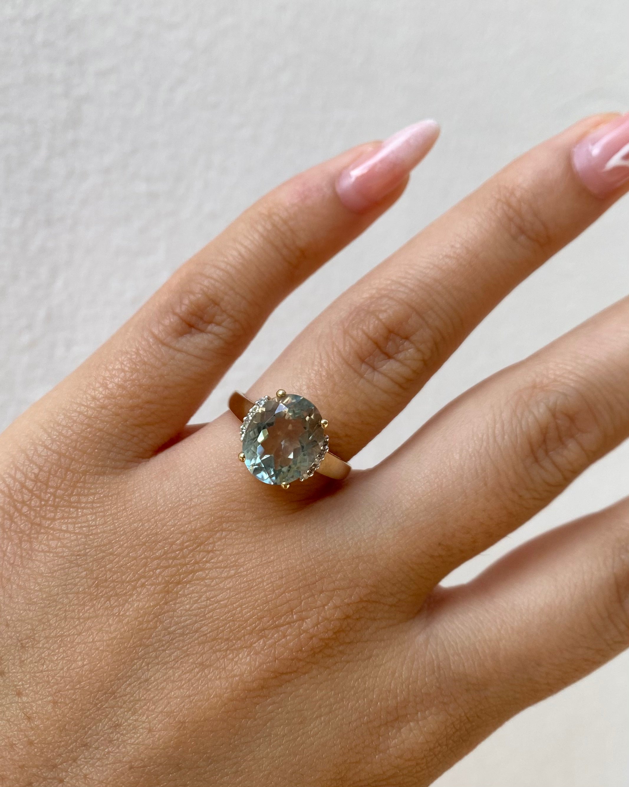 Cocktail Ring Prasiolite 3.80 carats &amp; Diamonds "Charlie"