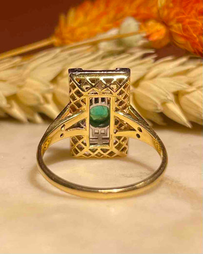 Bague style Art-déco émeraude &amp; 28 diamants &quot;Paz&quot;